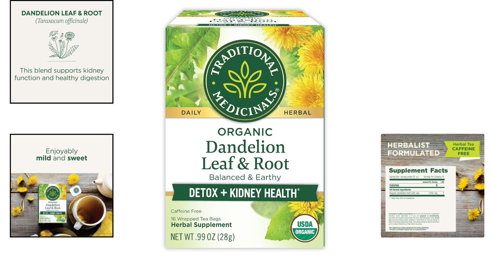 Organic Dandelion Root Tea – Detox & Digestion Support – 16 Caffeine-Free Bags