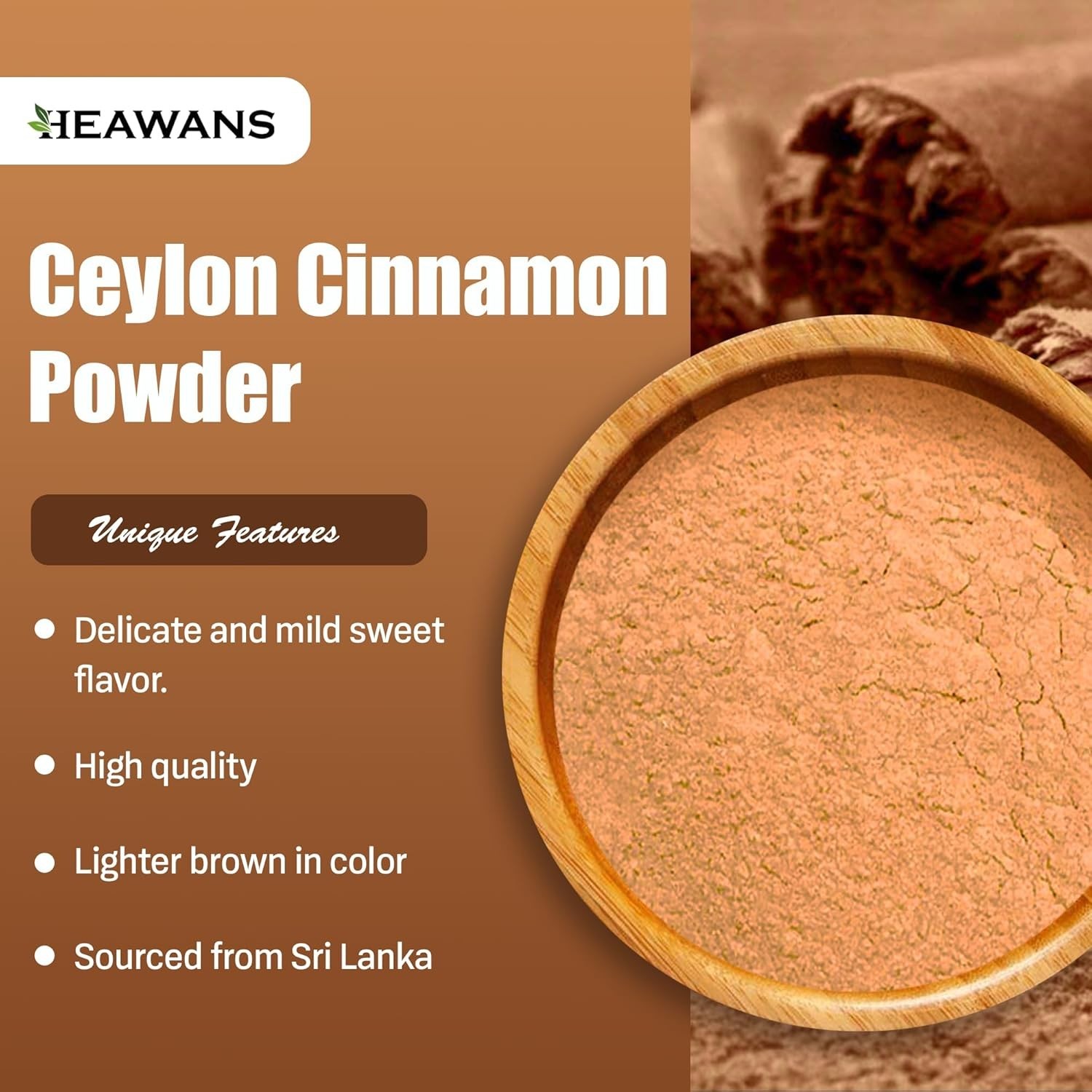 Organic Ceylon Cinnamon Ground Premium (Real or True Cinnamon) Grade Powder from