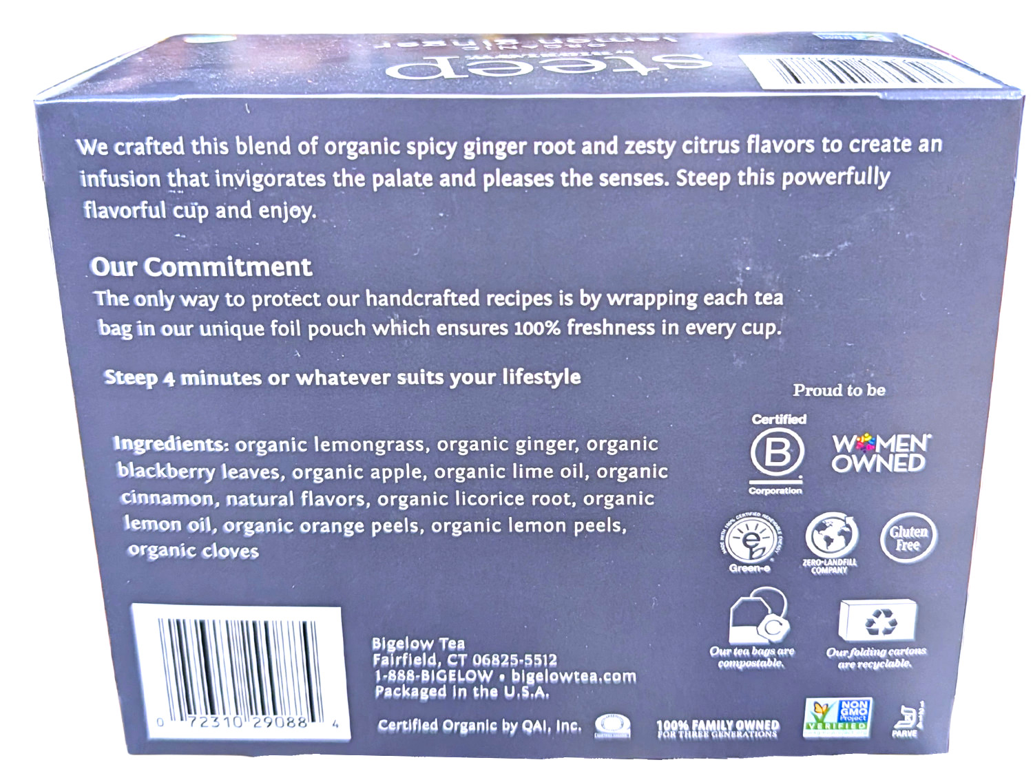 Steep by Bigelow Lemon Ginger Herbal Tea 60 Count EXP 02/2028