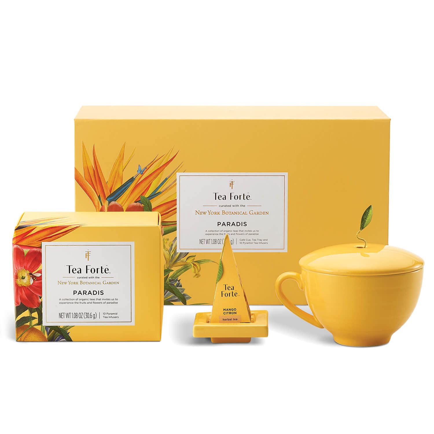 Paradis 3-Piece Premium Tea Gift Set with Mango Yellow Cafe Cup with Lid, Tea…