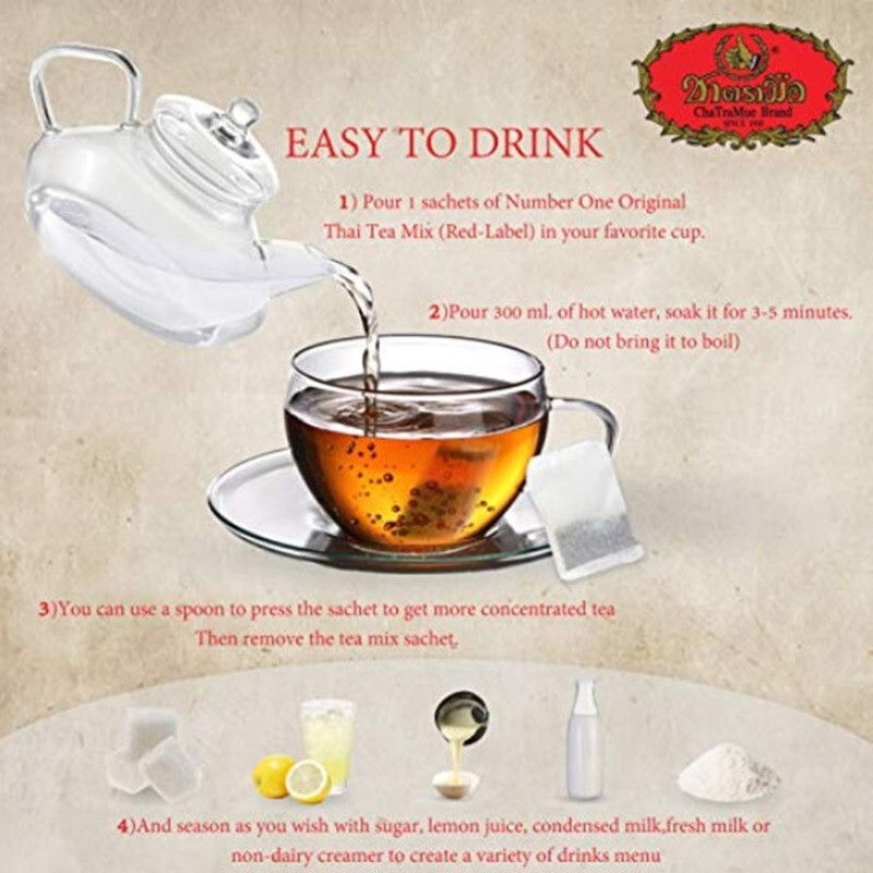 6 x 50 teabags (200g.) Authentic Original Thai Tea Mix “Cha Tra Mue” Halal DHL