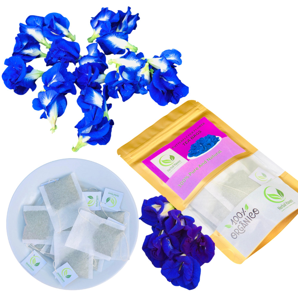 Premium Butterfly Pea Flower Tea Bags 100% Natural & Pure Herbal Blue Tea Drink