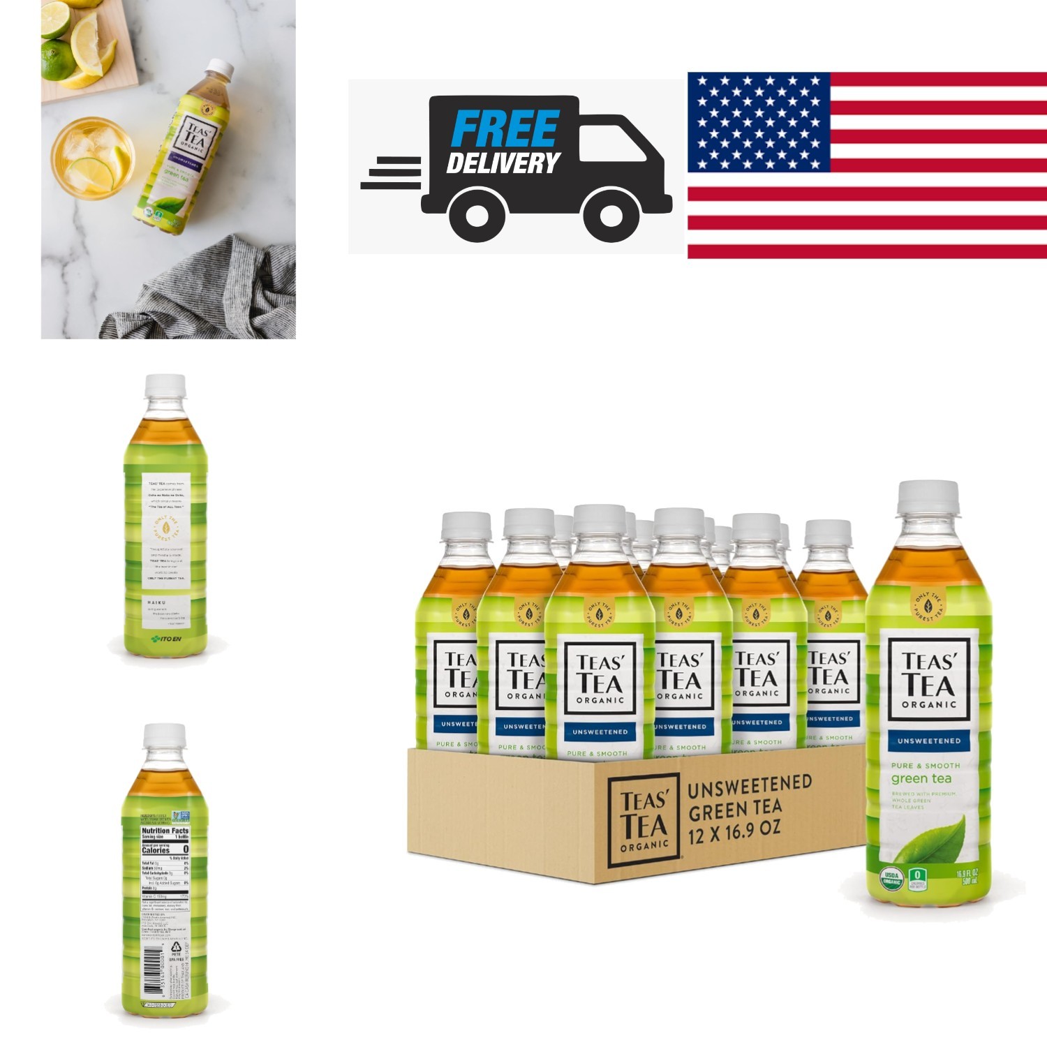 Unsweetened Pure Green Tea Organic Sugar Free 16.9 Ounce Pack of 12 Bottles