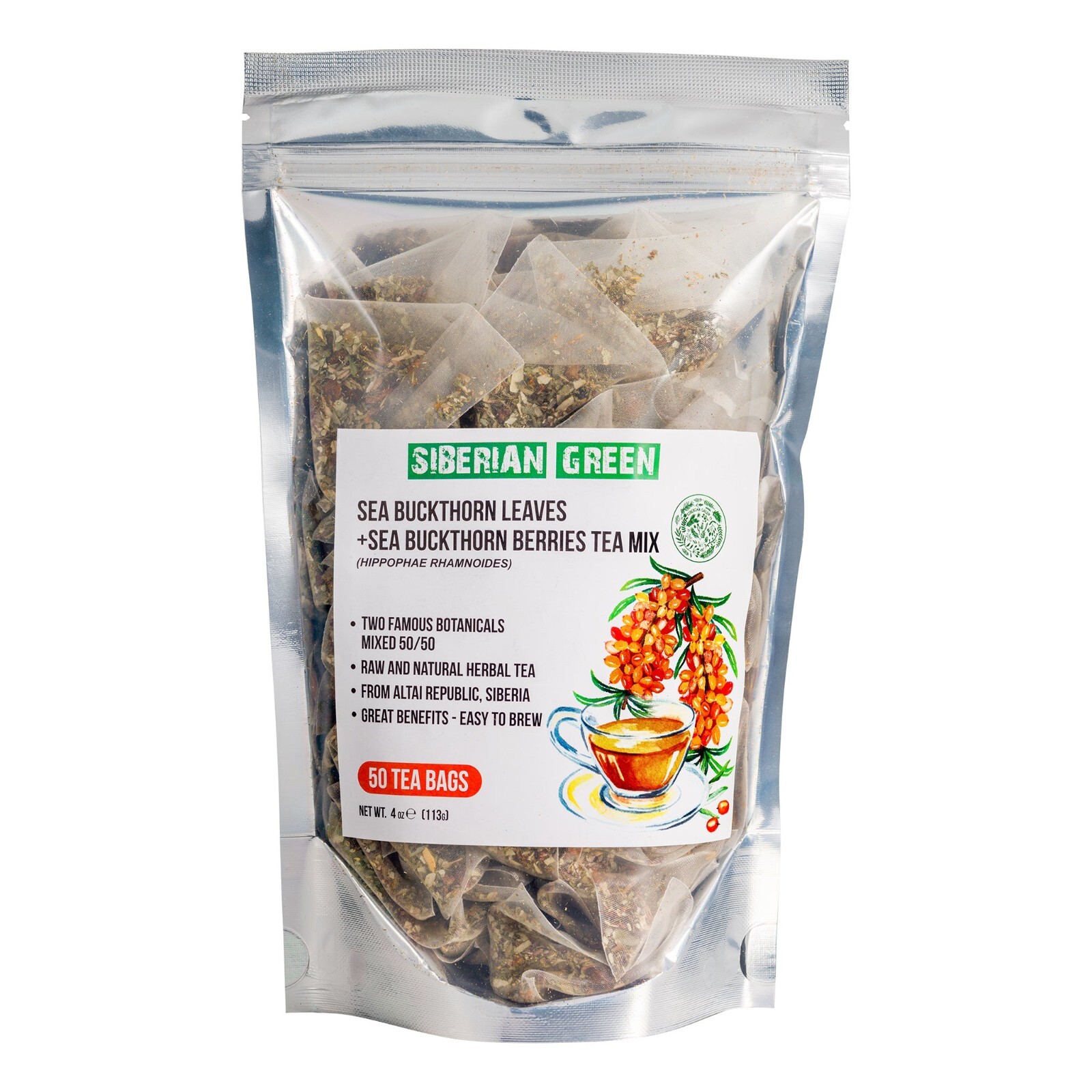 Sea Buckthorn Berry & Leaf Tea – 50-Pack Caffeine-Free Herbal Tea