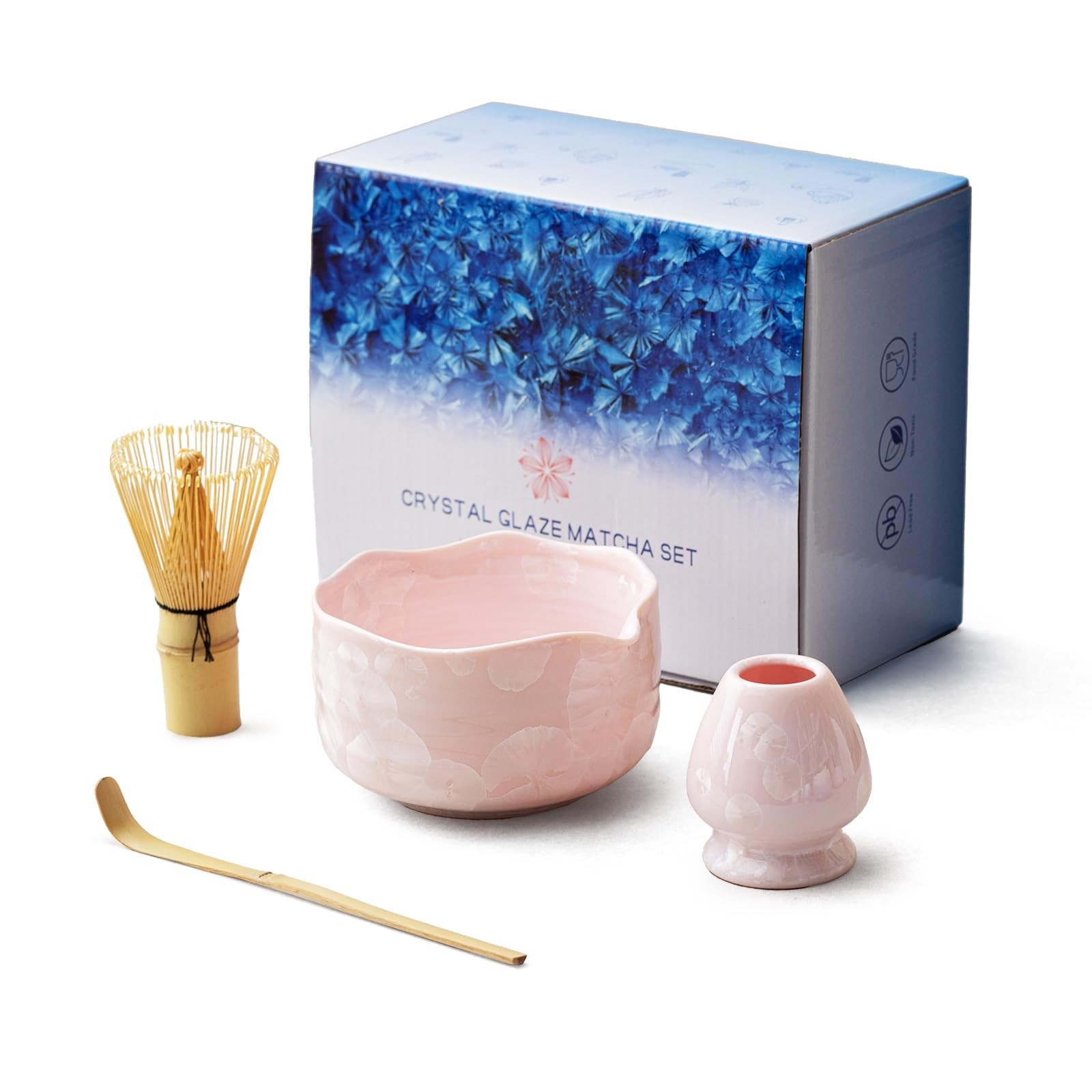 Natural Crystal Flower Matcha Set 4 Pcs Food Grade Matcha Kit with Spouted B…