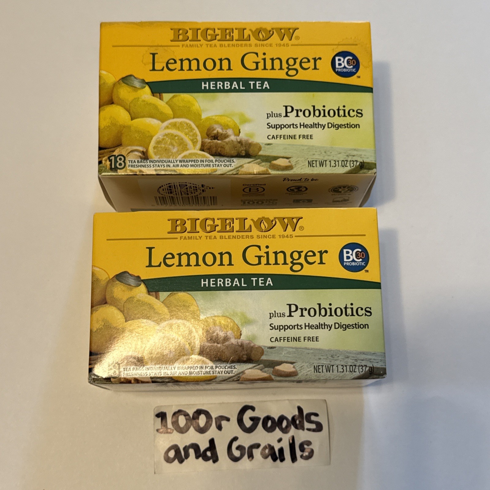Bigelow Lemon Ginger Plus Probiotics Herbal Tea 108 Bags Lot of 2 Exp 08/2025