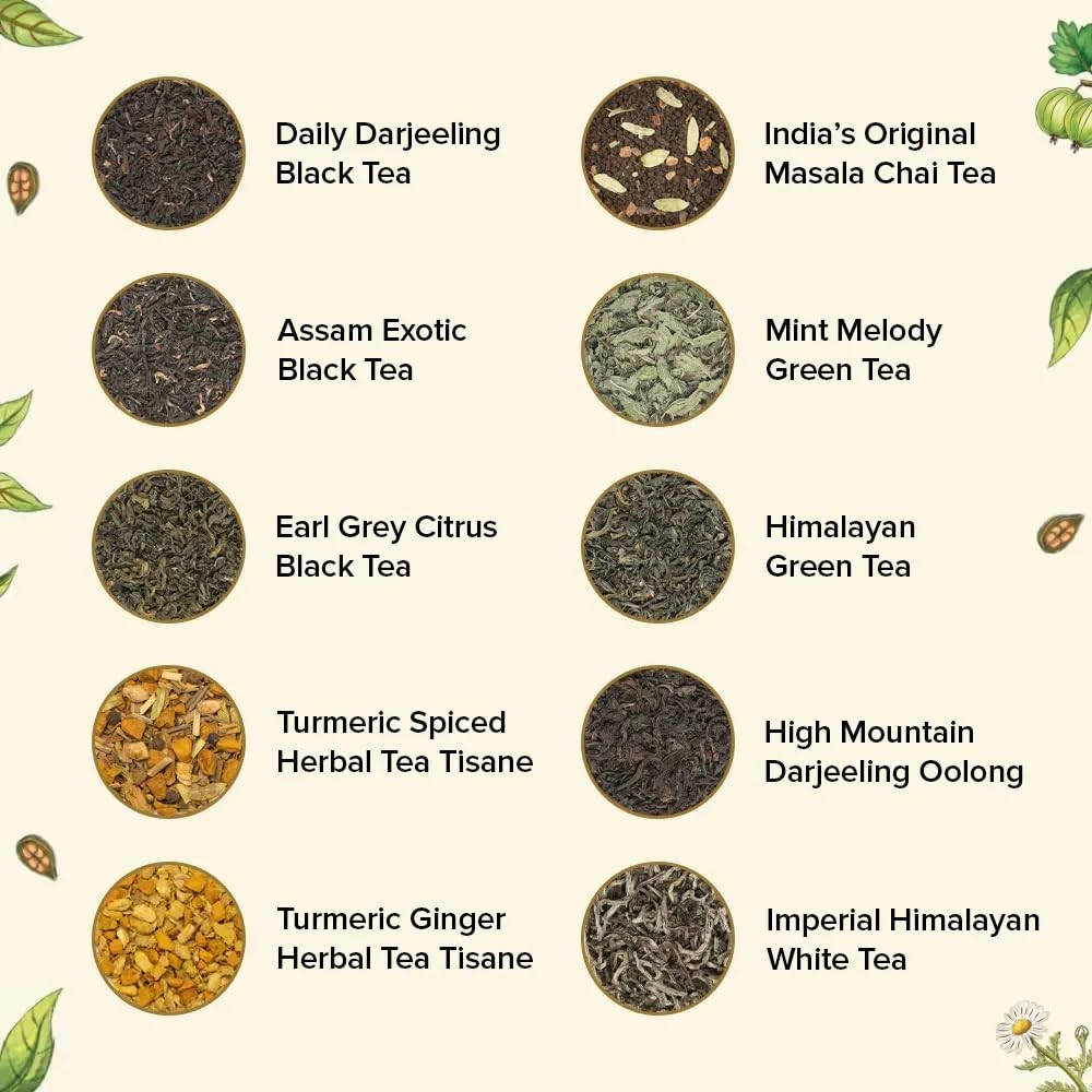 VAHDAM Top 10 Favourites Tea Sampler Set | Loose Leaf Tea (50+ Cups) | Tea