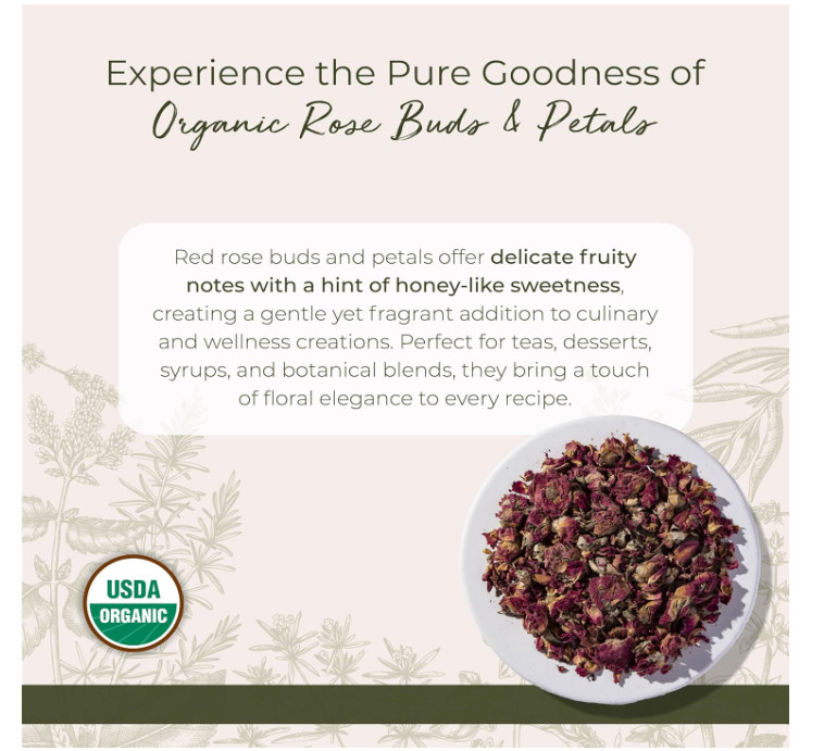Starwest Dried Red Rose Buds & Petals Tea – Organic – Edible 1 lb. EXP. 11/2027
