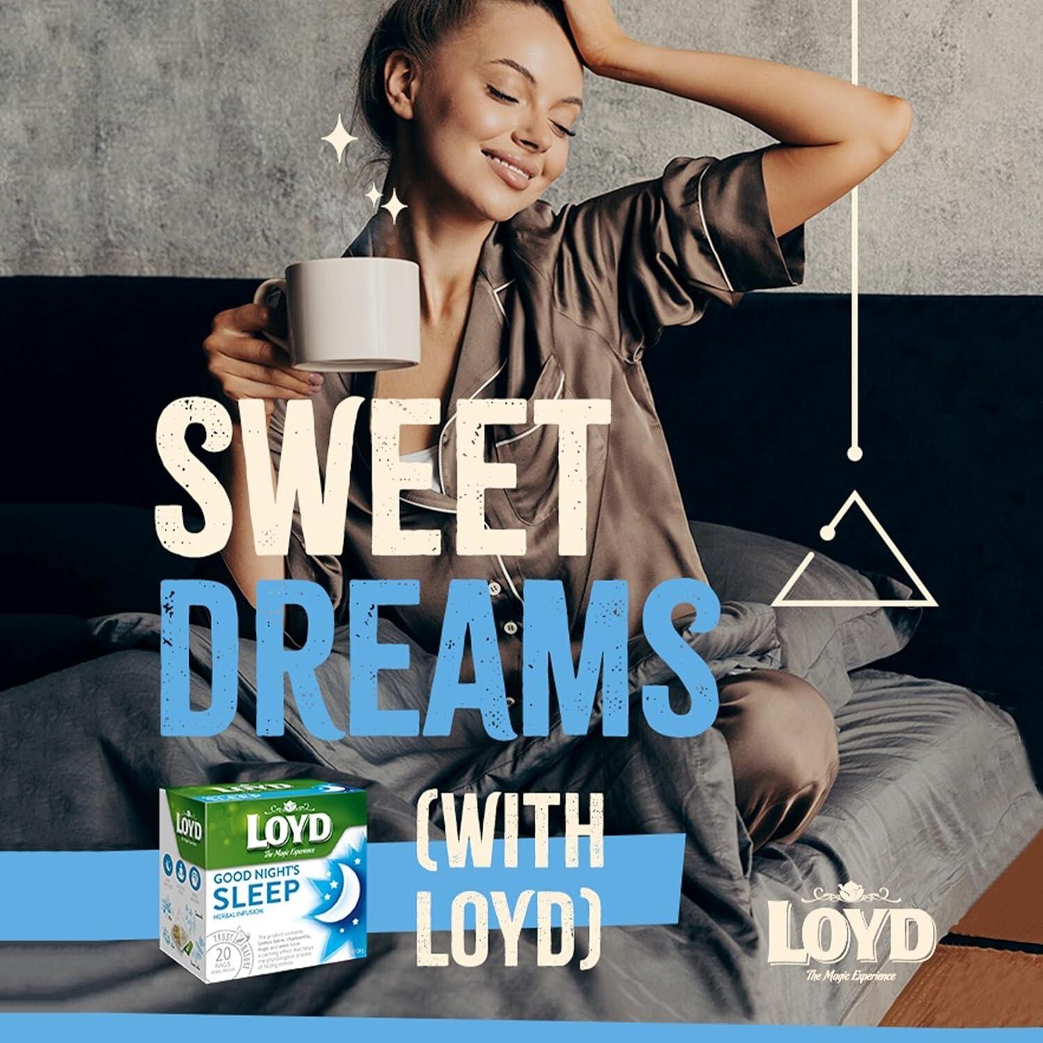 3x LOYD GOOD NIGHT SLEEP Tea Infusion 20 Pyramid Bags, 3x30g