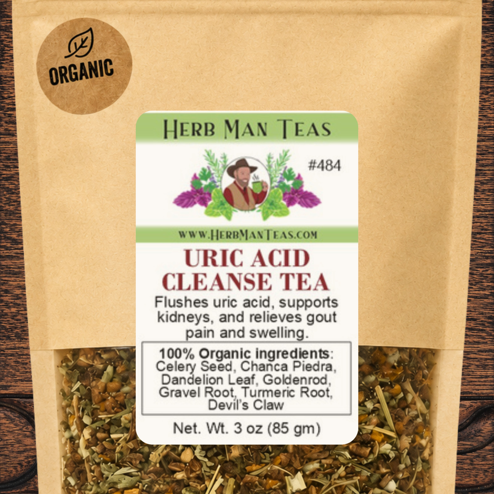 URIC ACID CLEANSE TEA #484 | FOR GOUT JOINT COMFORT, Herbalist Crafted | ORGANIC