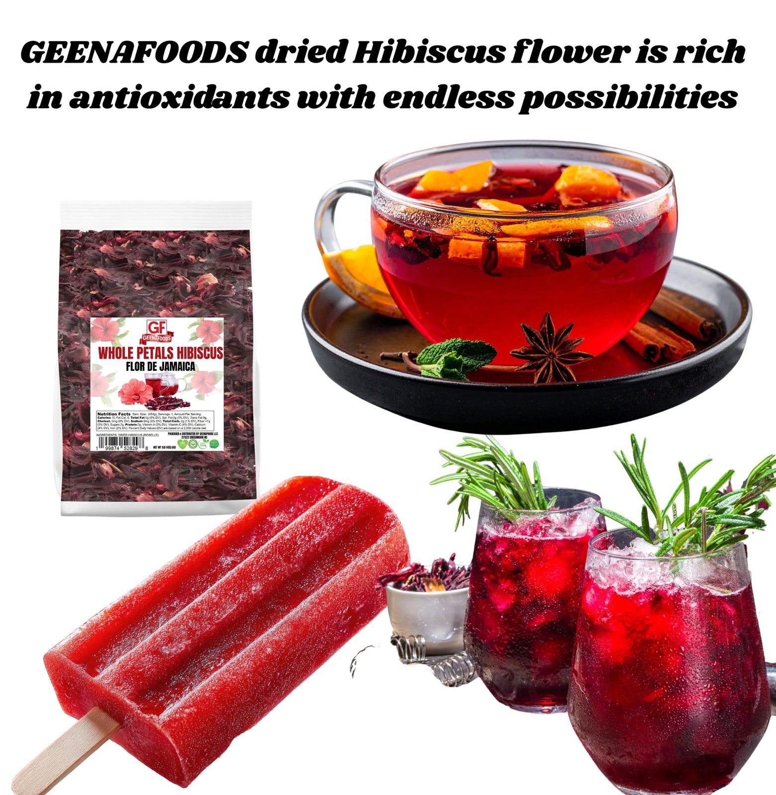 Dried Hibiscus Flowers _ 1lb Whole Petals, Flor de Jamaica by in Resealable B…