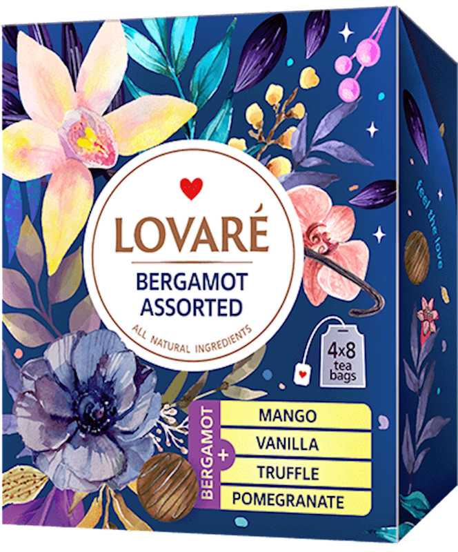 LOVARE Tea “BERGAMOT TEA ASSORTED” 32 Tea Bags Made in Ukraine Feel The Love