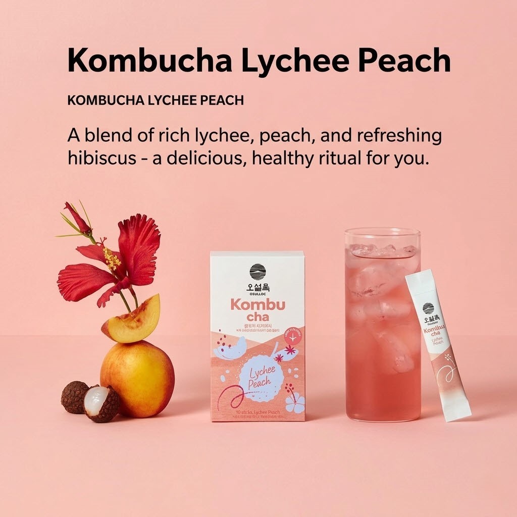 Osulloc Kombucha Lychee Peach Korean Tea Healthy Diet Drink 5g x 10 Sticks