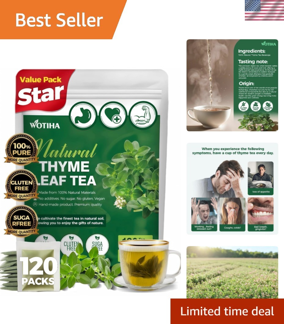 120 Count Thyme Leaf Tea Bags – 100% Natural & Pure Herbal Tea, Suppo…