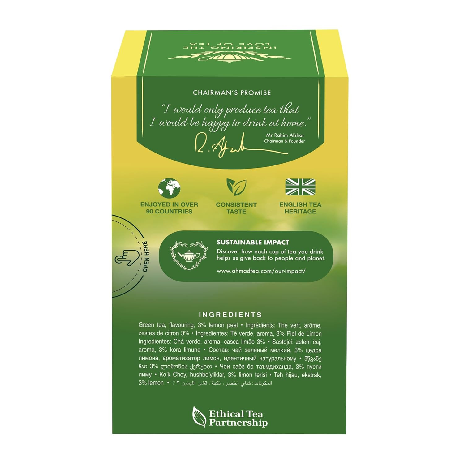 English Teas, “Lemon Green Tea” – Tagged & Aluminium Foil Enveloped Teabags