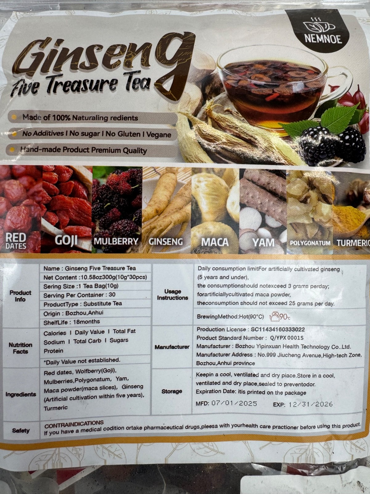 30Pcs Ginseng Five Treasures Kidney Tea Traditional Chinese Herbal Health Tea X6