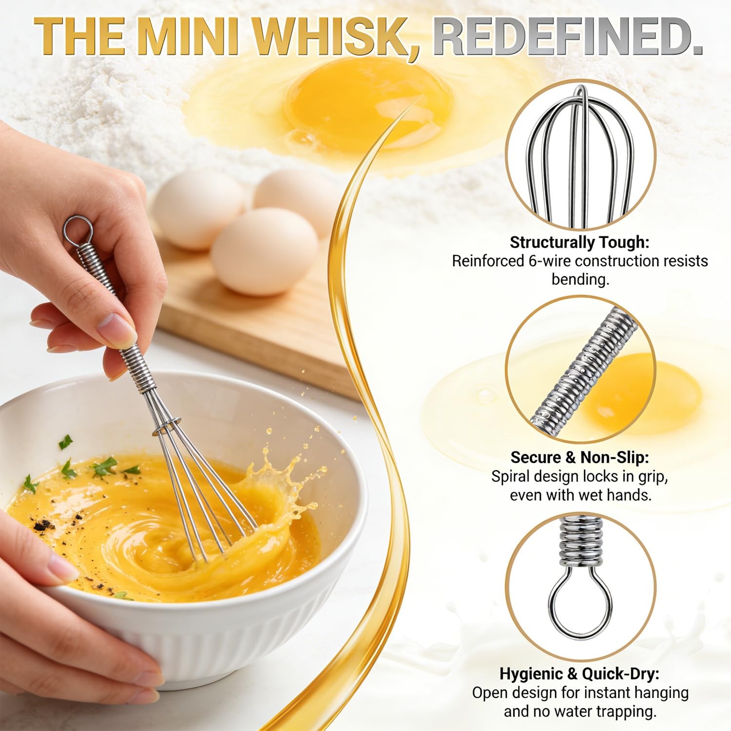 Anaeat Mini Wire Whisks, Set of 2 Portable Stainless 5+7 inch, 2 Pcs Silver