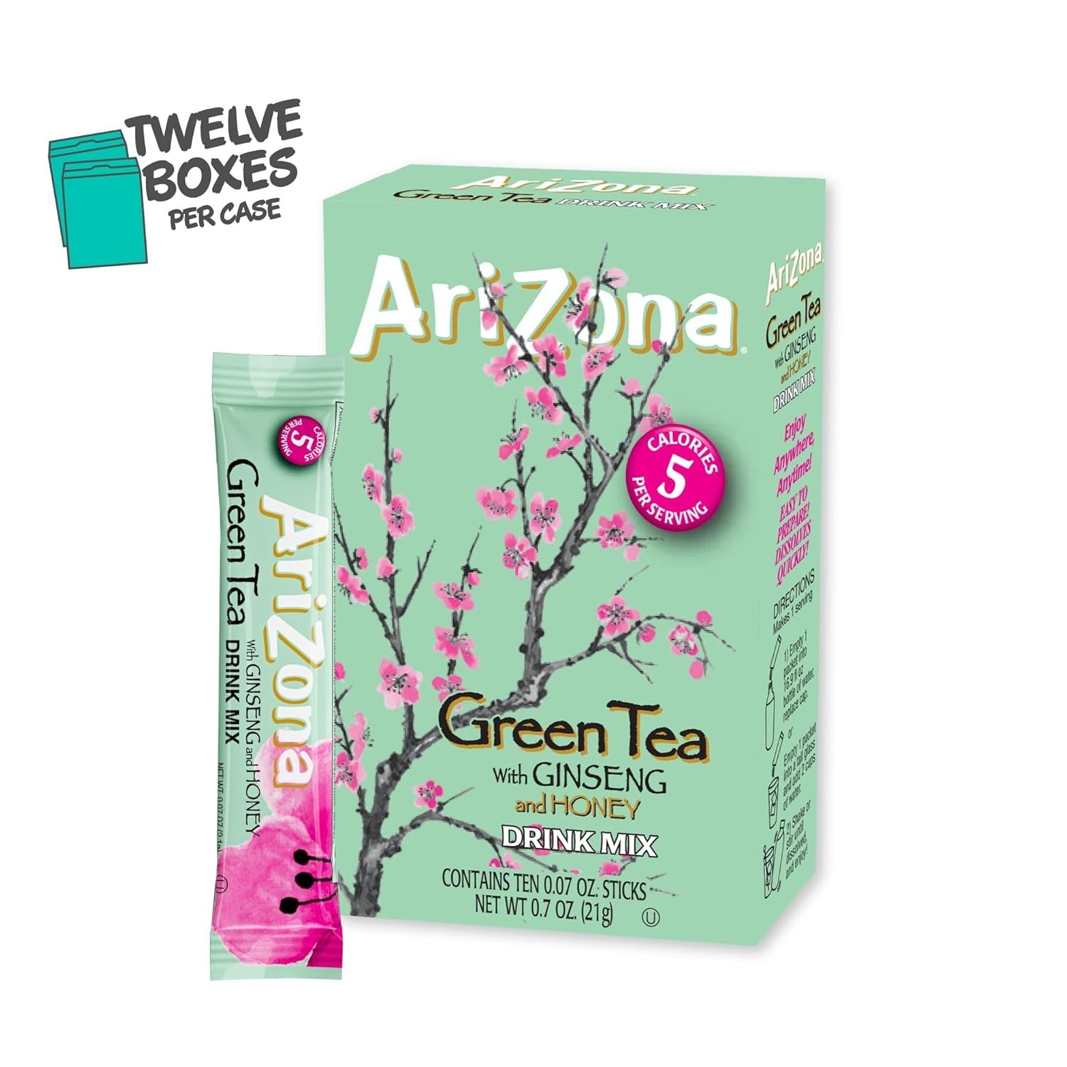AriZona Green Tea with Ginseng and Honey – On-the-Go 10ct boxes (Pack of 12)