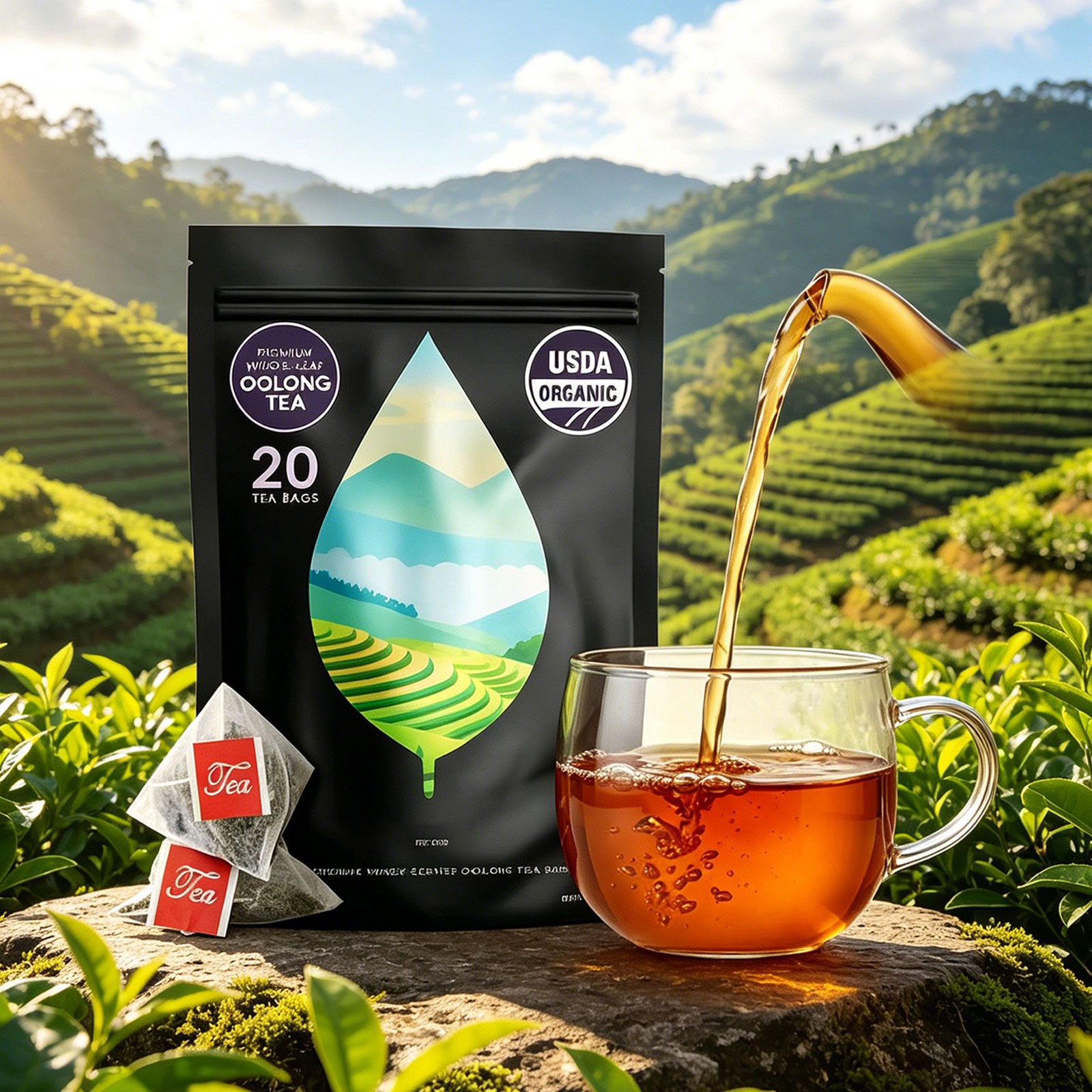 PiPi Tea Organic Oolong Tea Bags – Whole Leaf, 20 Bags (4g Each) – Cortisol &Ca1
