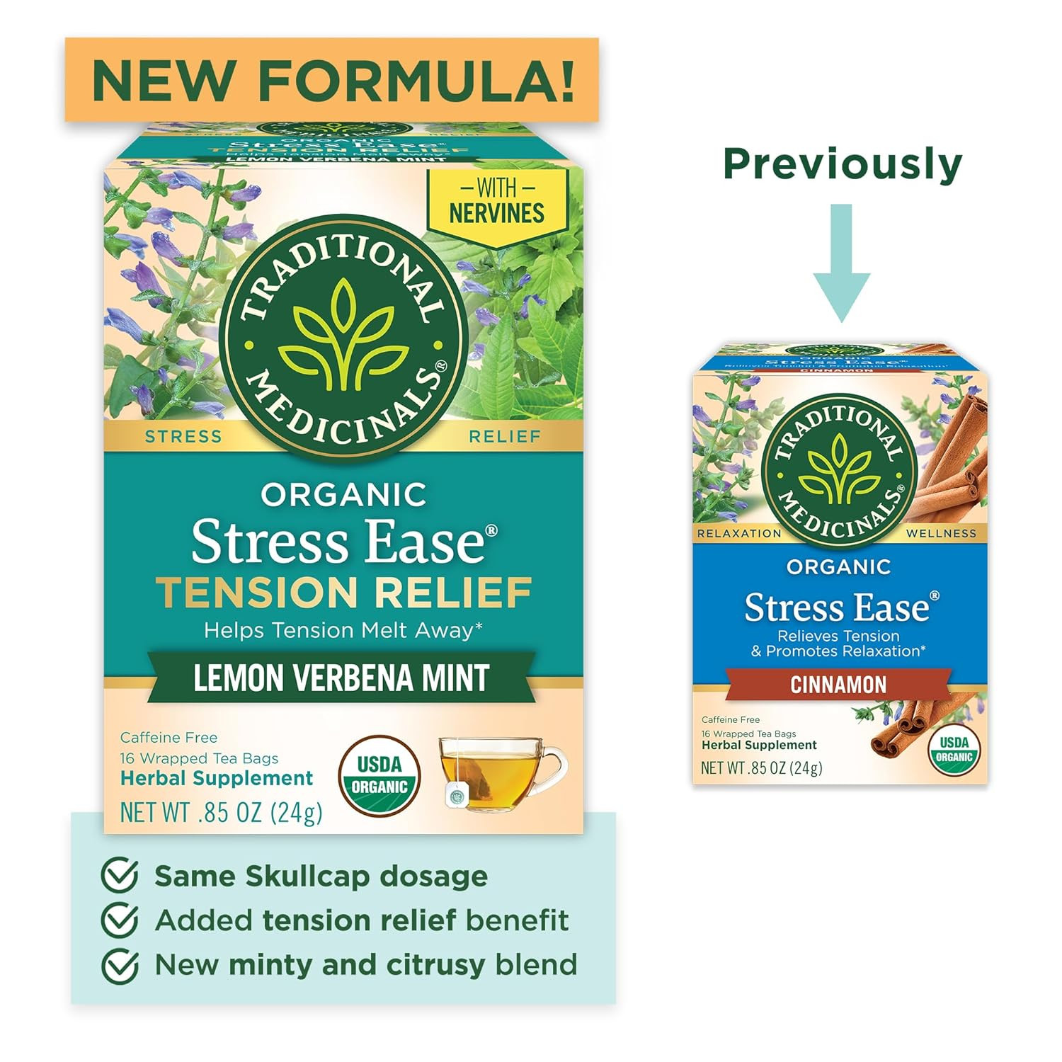 Organic, Stress Ease Tension Relief, Lemon Verbena Mint Tea – Supports Stress Re