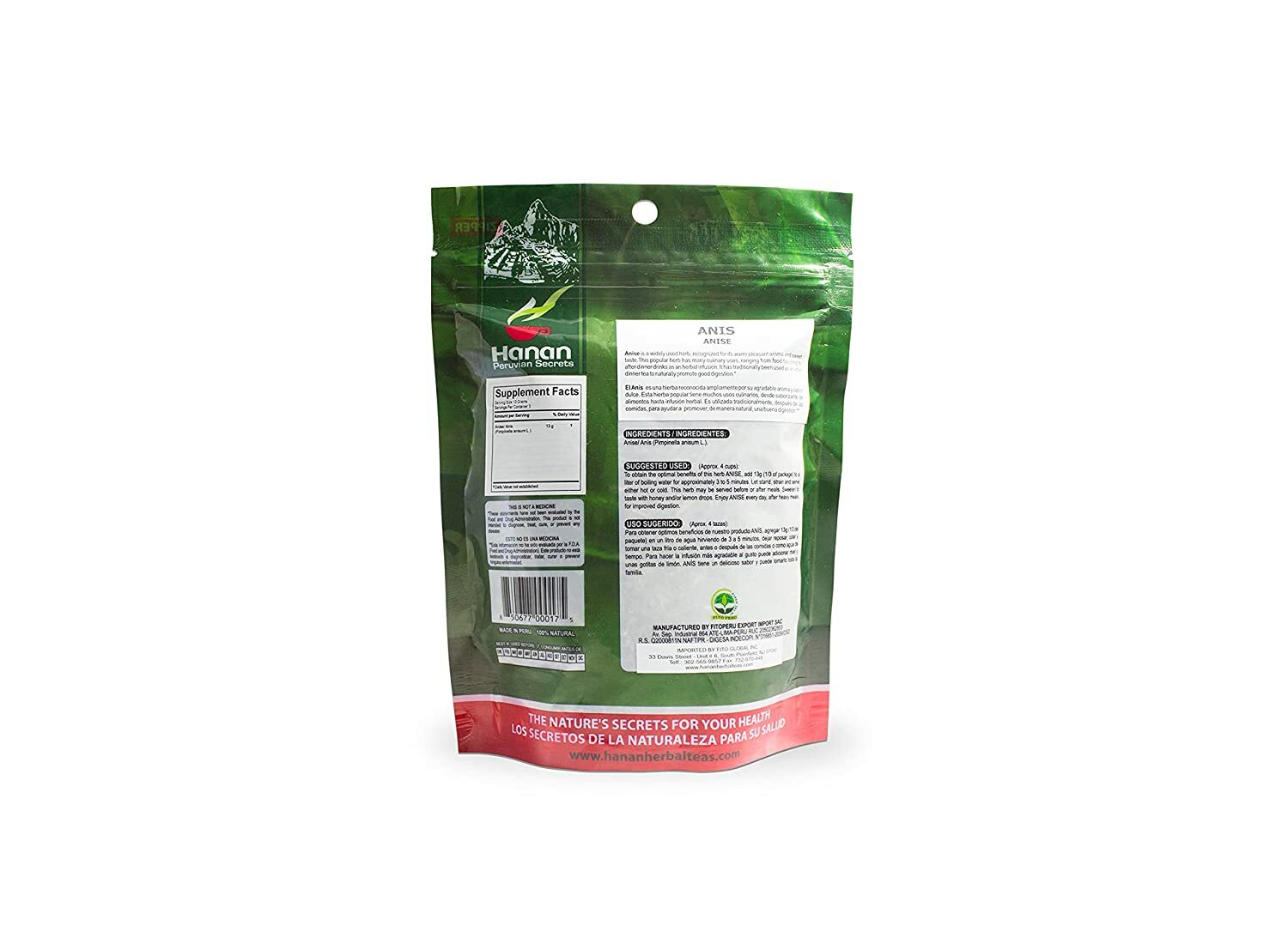 Hanan Peruvian Secrets Anis Herbal Tea | 100% Natural Anise | 1.41oz / 40g |Natu