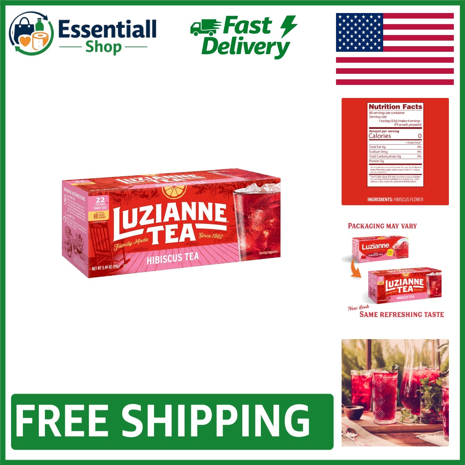Caffeine-Free Unsweetened Hibiscus Tea Bags – 22ct Family Box for Pure Enjoyment