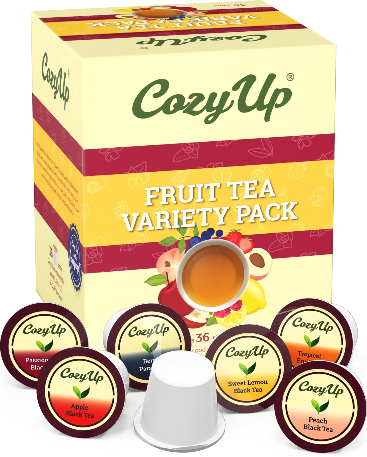 CozyUp Variety Fruit Tea Sampler Pack Pod For Keurig K-Cup Brewers 36-Count