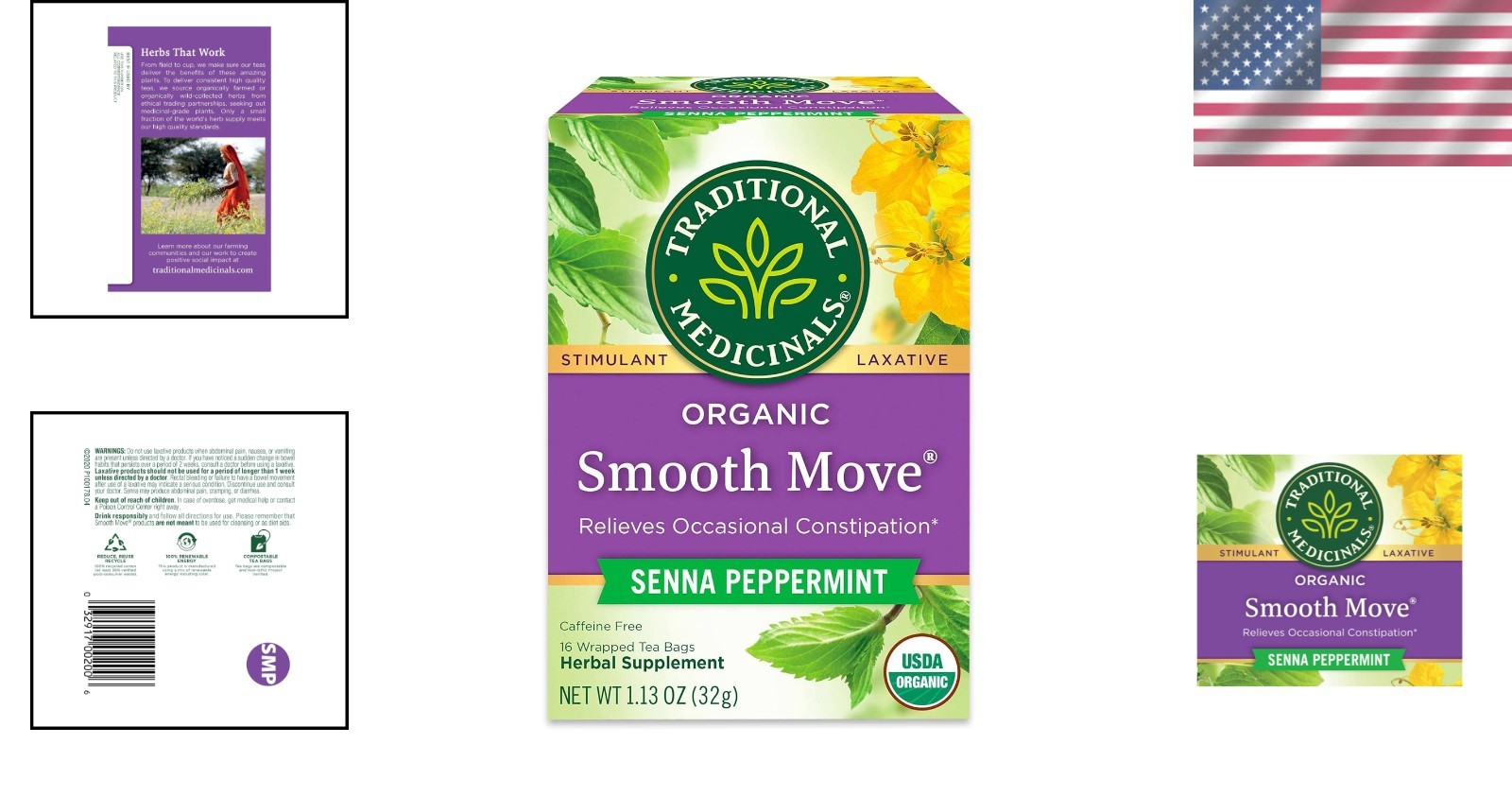 USDA Organic Smooth Move Tea – Caffeine-Free Peppermint & Senna Herbal Blend