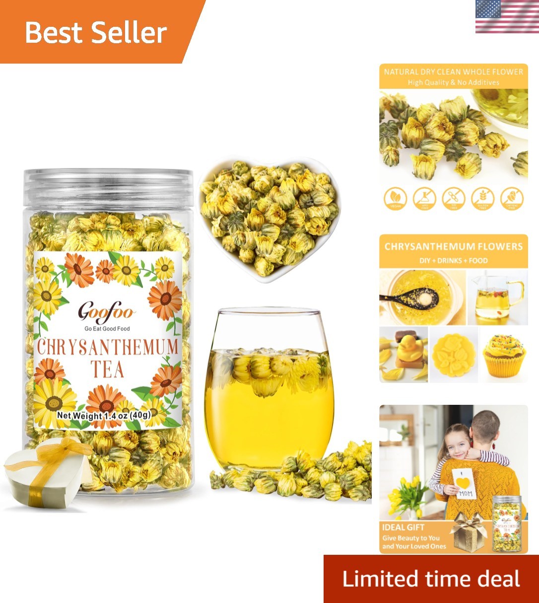1.4oz Edible Dried Chrysanthemum Flowers – Natural Sweet Herbal Tea Gift