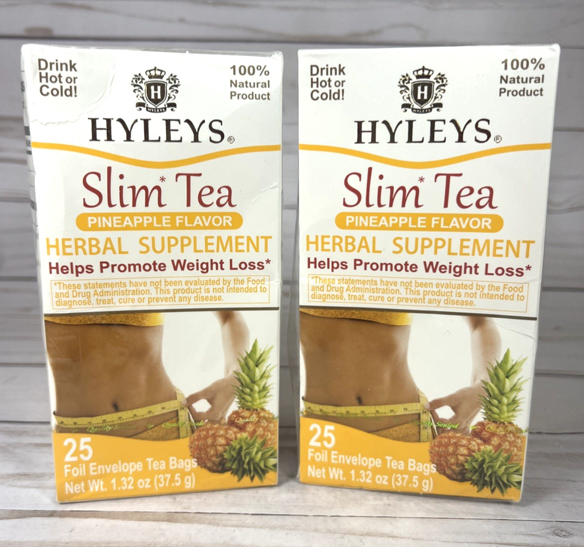 Hyleys Slim Tea Pineapple Flavor 25 Tea Bags Help Promote Weight Loss 2pk 2/27