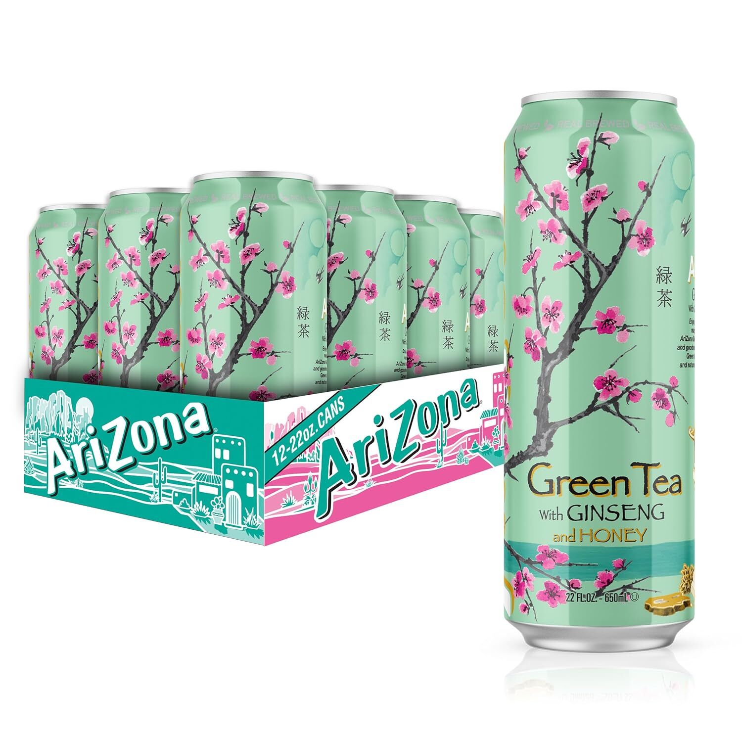 AriZona Green Tea with Ginseng and Honey – Big Can, 22 Fl Oz (Pack of 12)