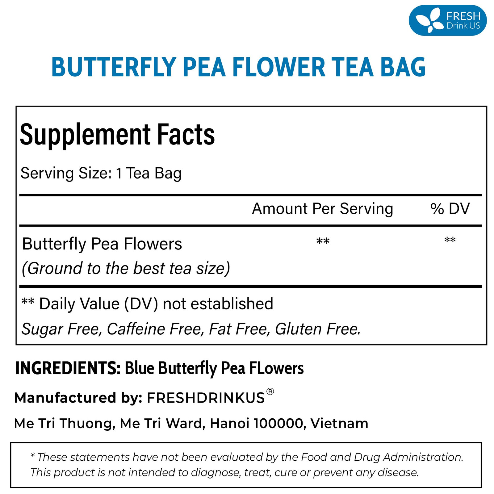 , Premium 100 Blue Butterfly Pea Flowers Tea Bags, 100% Natural and Pure from…