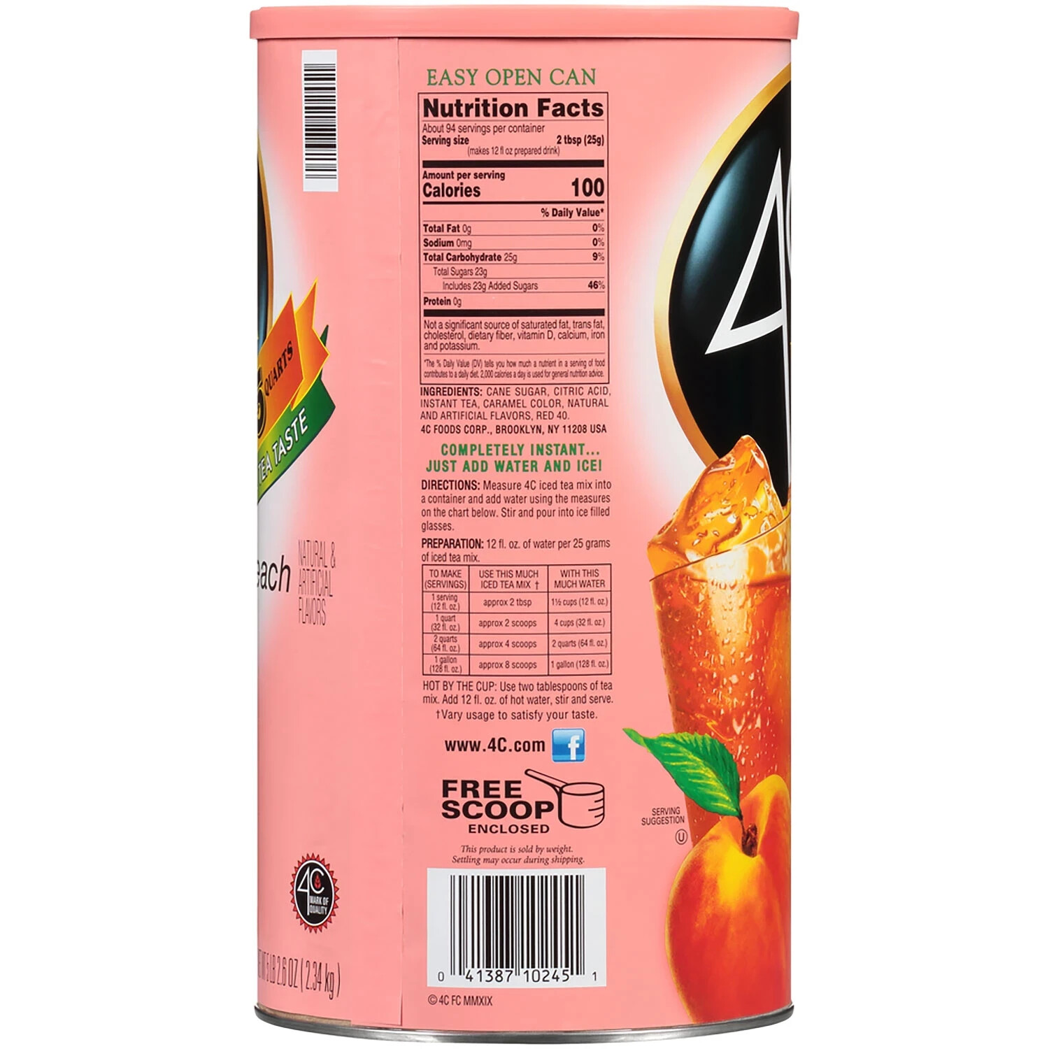 4C 35 QT Peach Iced Tea Mix Kosher, Gluten Free (82.6 oz.2.Pack) Free Shipping