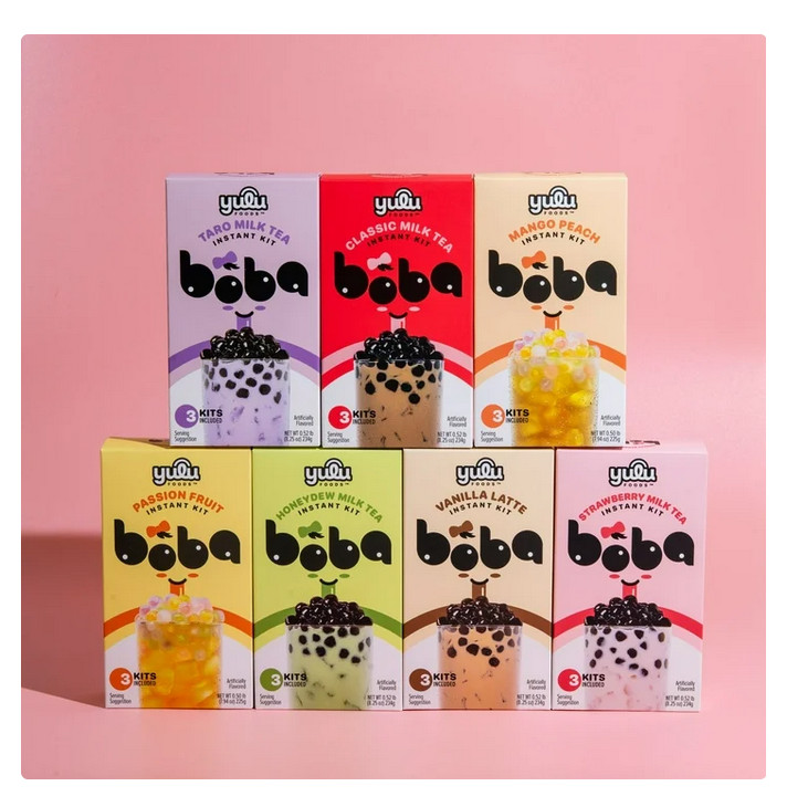Yulu Instant Boba Mango Peach Tea, Bubble Tea Kit, 3 Drinks