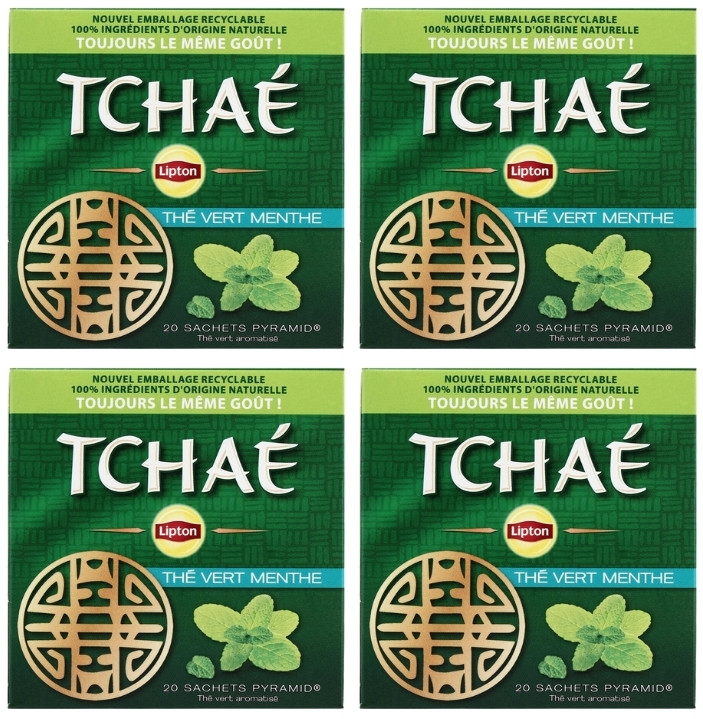 LIPTON GREEN TEA TCHAE VERT MINT – 4×20 TEA BAGS – NATURAL VERT ORIENT INFUSION