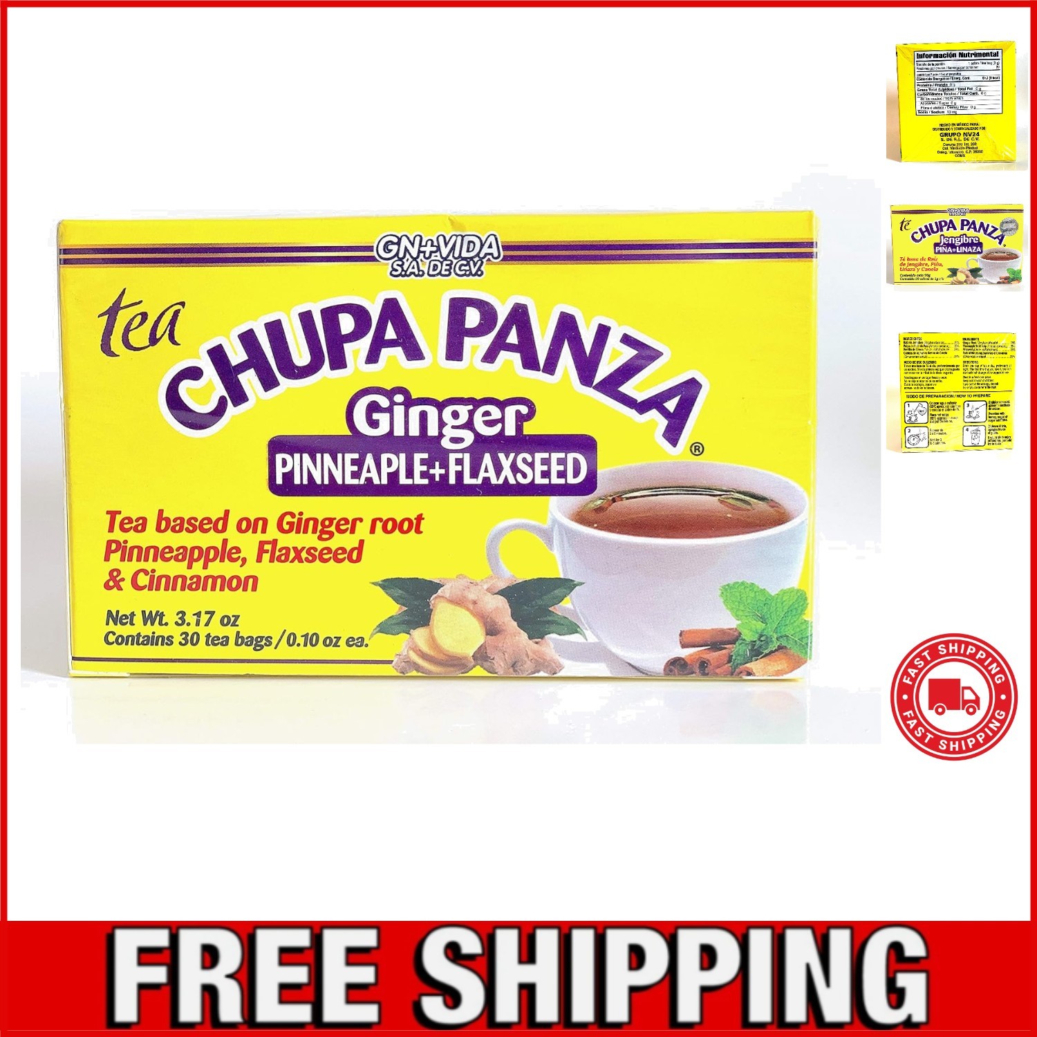 Tea CHUPA Panza, Tea Based ONGINGER Root, PINNEAPPLE, Flaxseed & Cinnamon 30 …