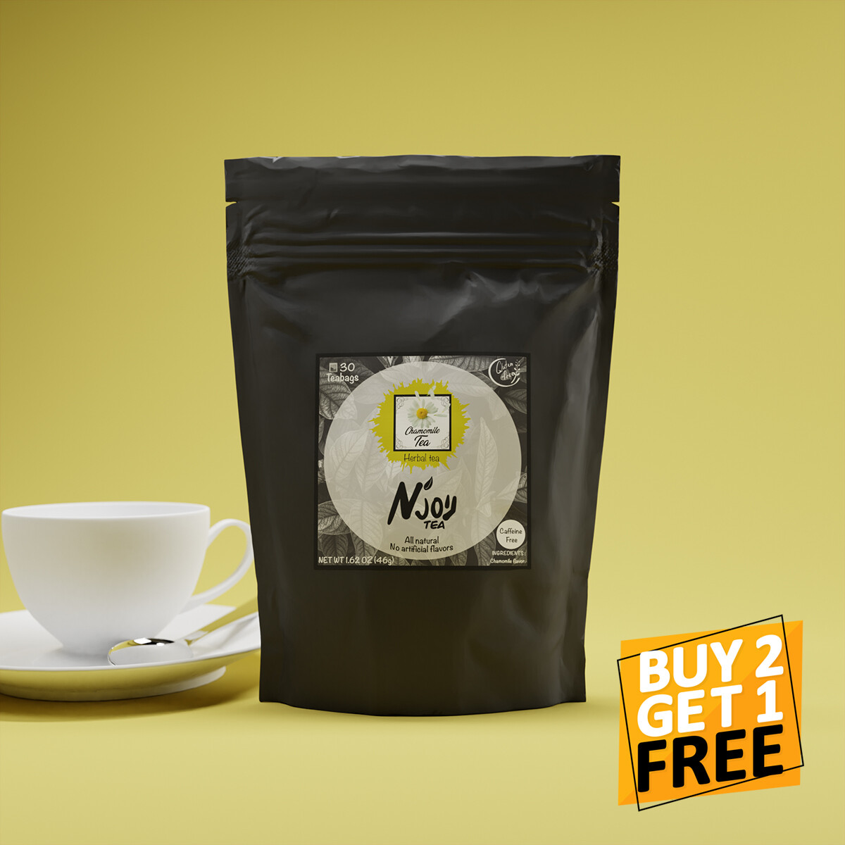Chamomile Flower Tea 100% Natural Premium Caffeine Free Tea 30 Bags Resealable