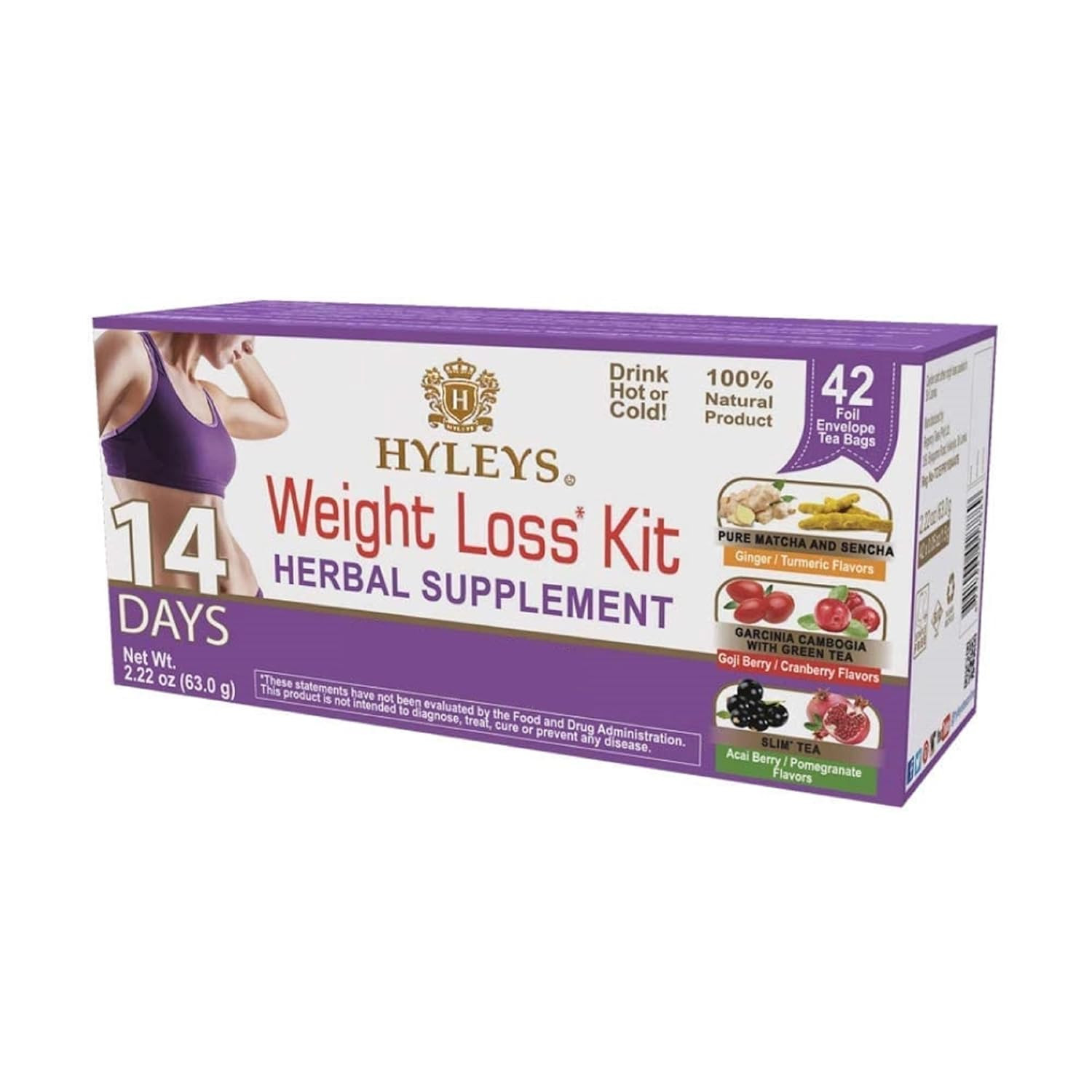 HYLEYS 14 Day Weight Loss Tea – 42 Tea Bags – Garcinia Cambogia, Matcha Green Te