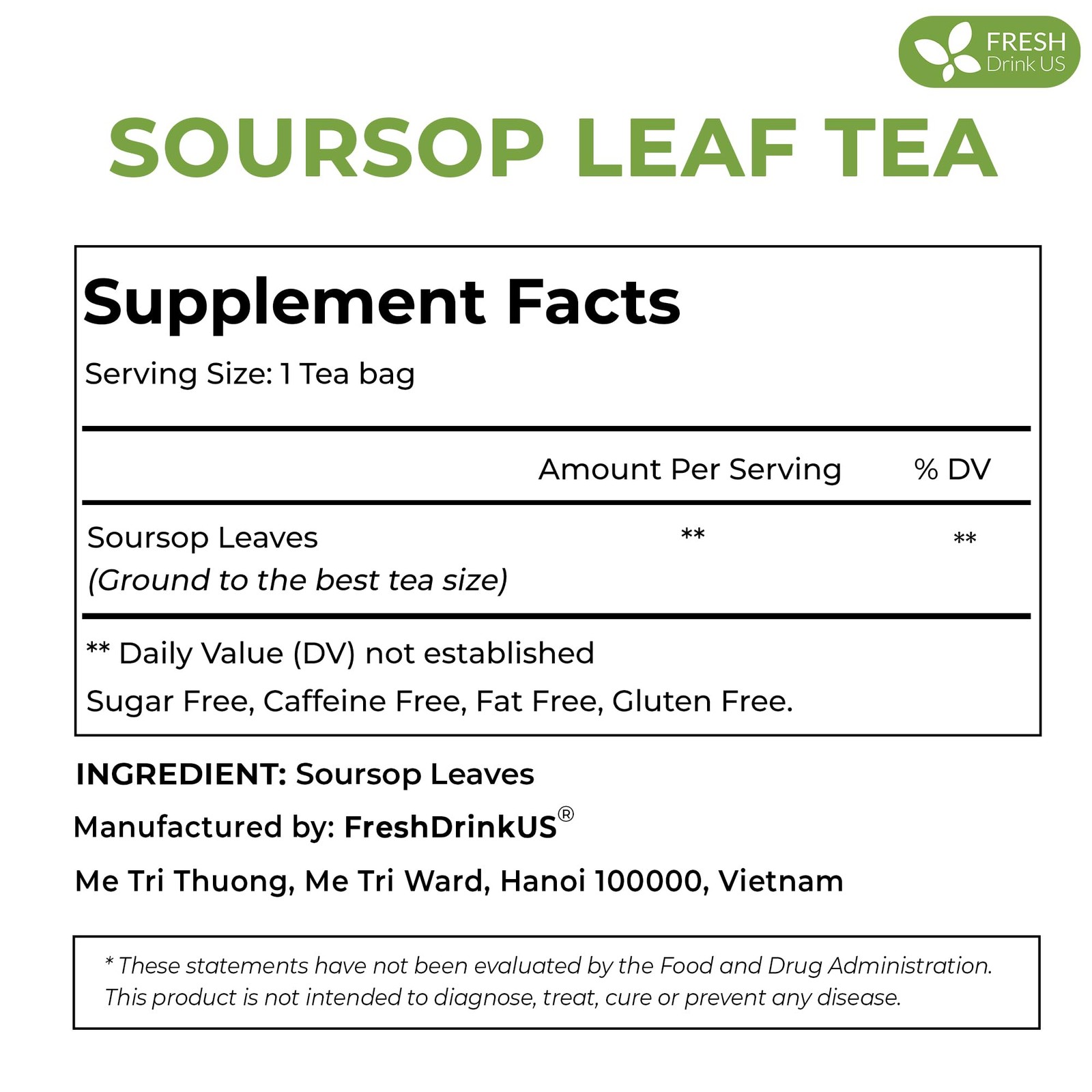 40 Premium Soursop Graviola Leaf Tea Bags, 100% Natural and Pure from Soursop