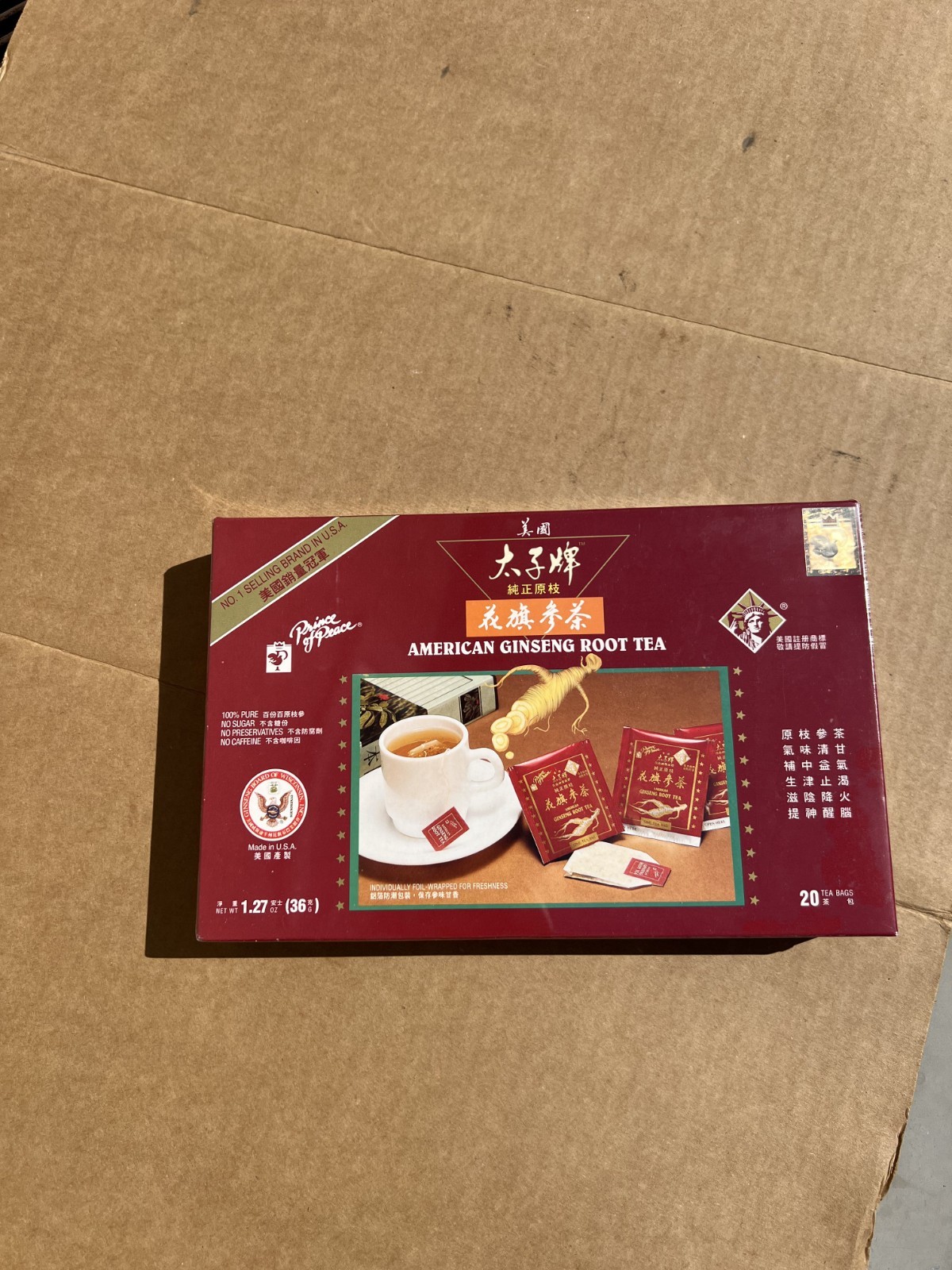 Prince of Peace American Ginseng Root 20 Tea Bags NEW SEALED