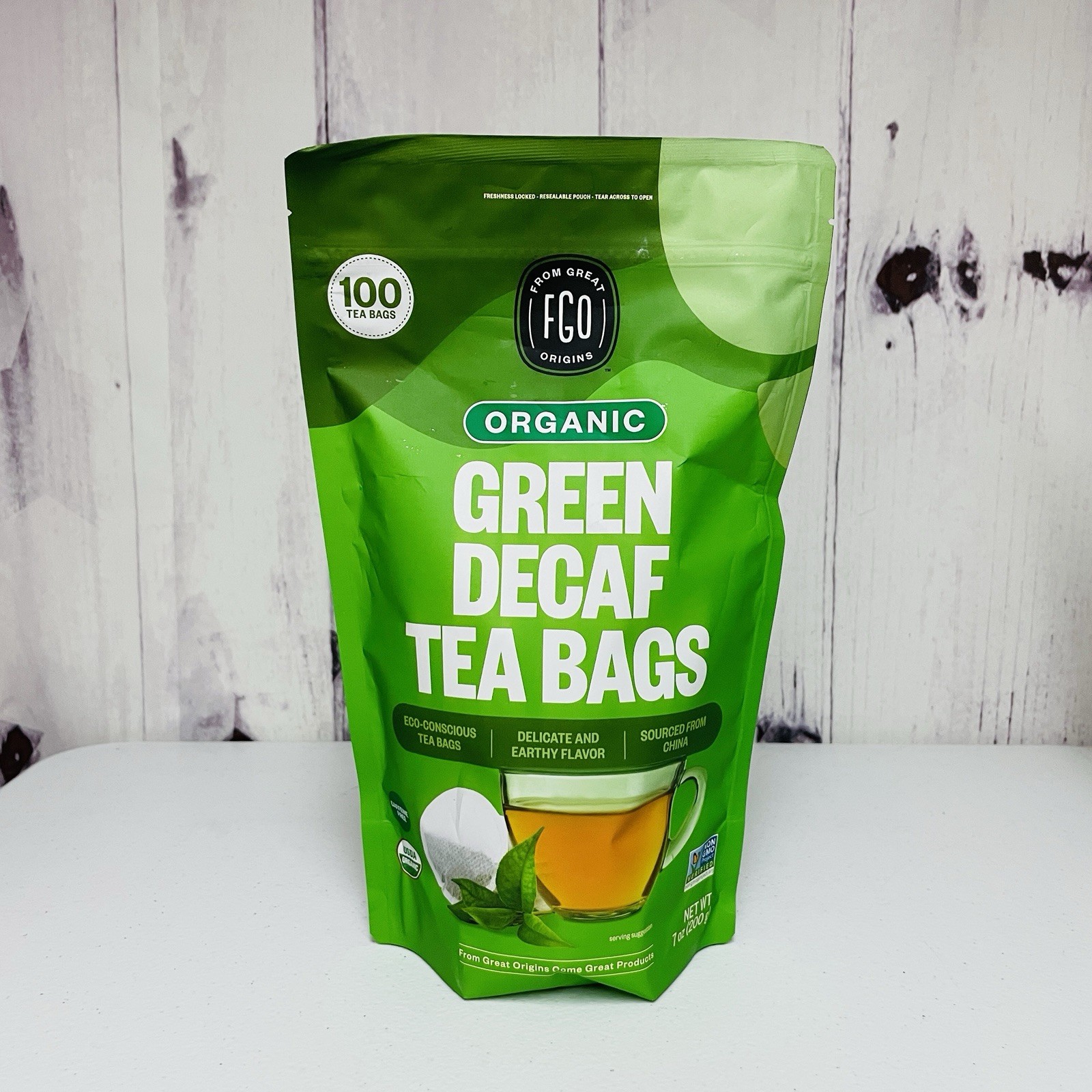 FGO Organic Green Decaf Tea, 100 Count Eco-Conscious 100 Count 02/2028 New