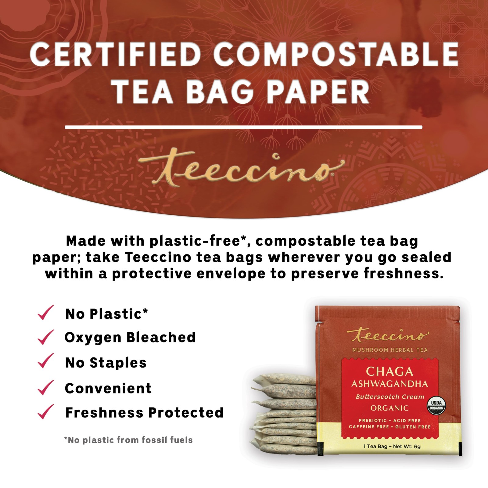 Chaga Ashwagandha Tea – Butterscotch Cream – Organic Mushroom Adaptogenic Her…