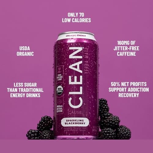 CLEAN Cause Blackberry Yerba Mate Sparkling Tea 12-Pack 16oz Cans