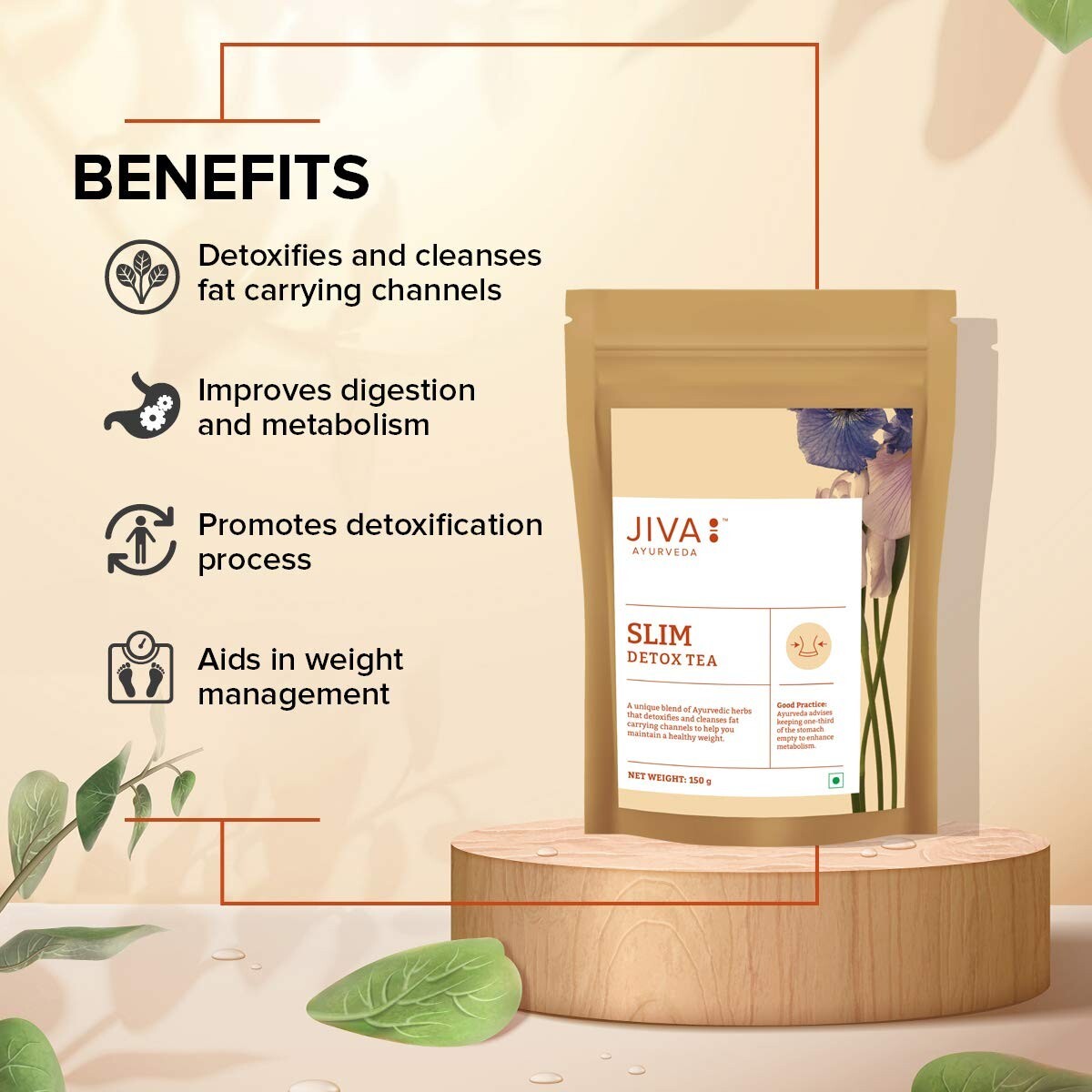 Jiva Ayurveda Slim Tea | Green Tea with Herbs 150 gm, (Pack of 1)