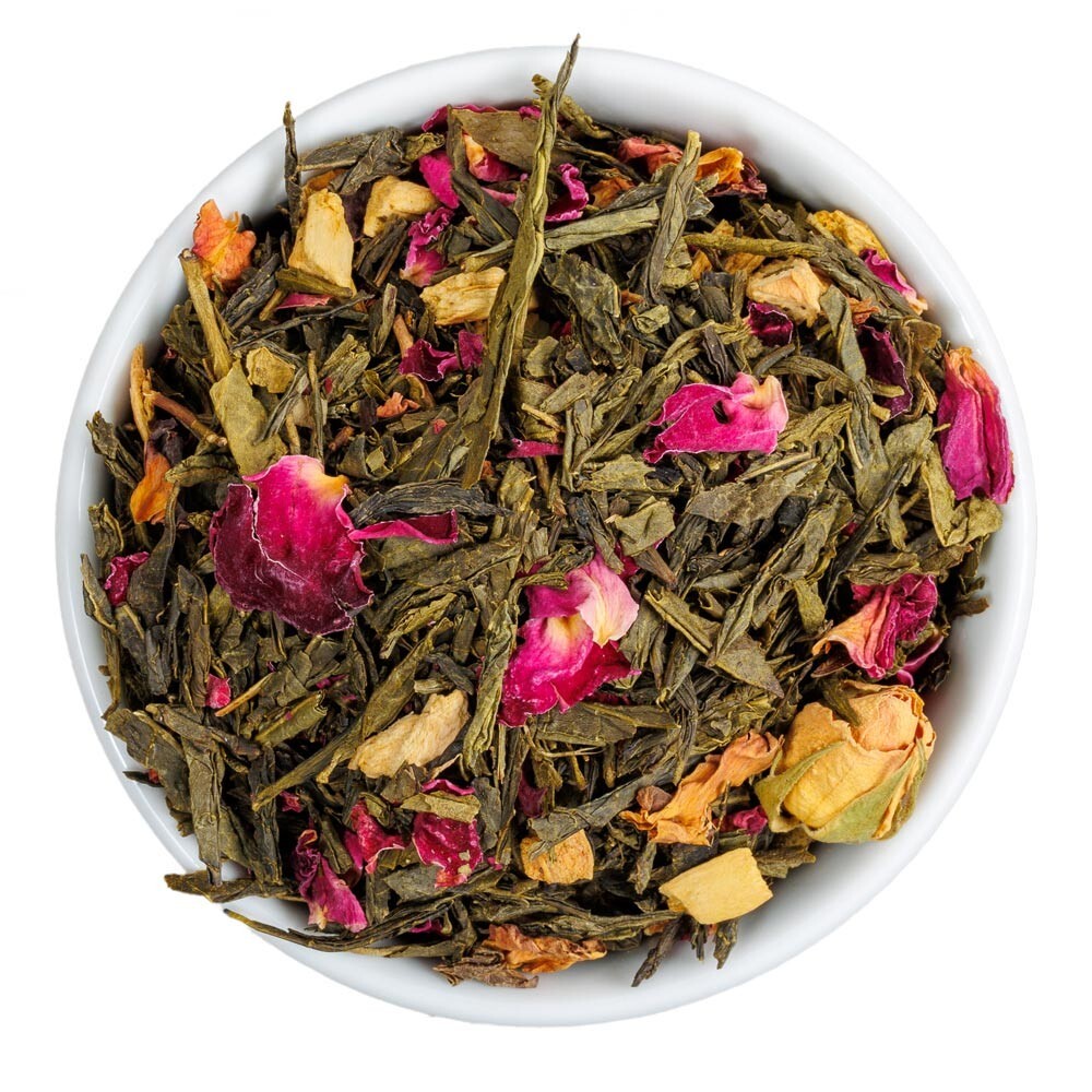 Pink Earl Grey Green Tea – Loose Leaf Rose/Rhubarb Blend- Fusion Teas
