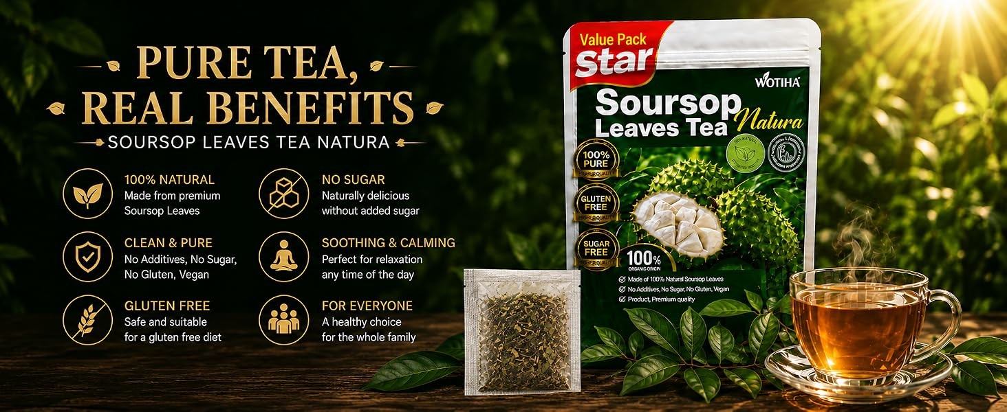45 Count Premium Soursop Graviola Tea Bags – 100% Natural soursop leaves,