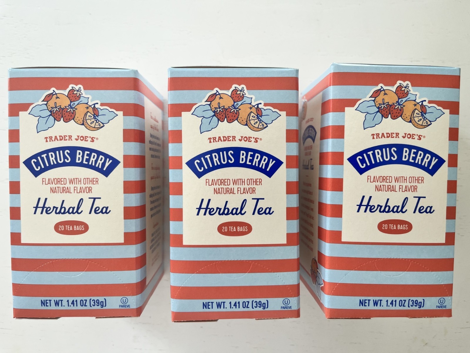 3-Trader Joe’s CITRUS BERRY Herbal Tea 20-Tea Bag Great Hot or Iced!