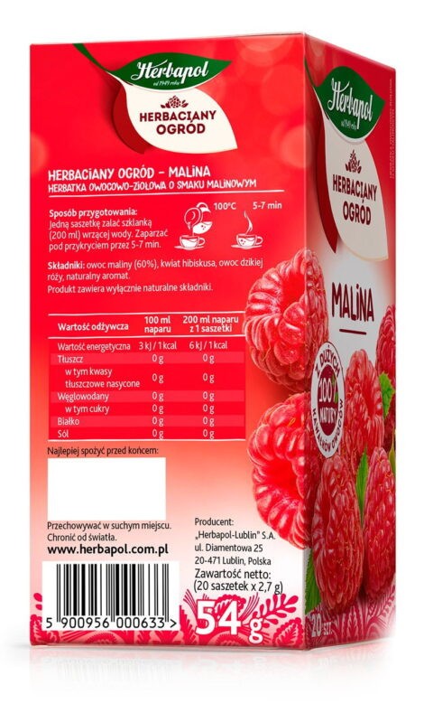 Herbapol Tea Garden – RASPBERRY – Box 20 Teabags / 54g / 1.90oz