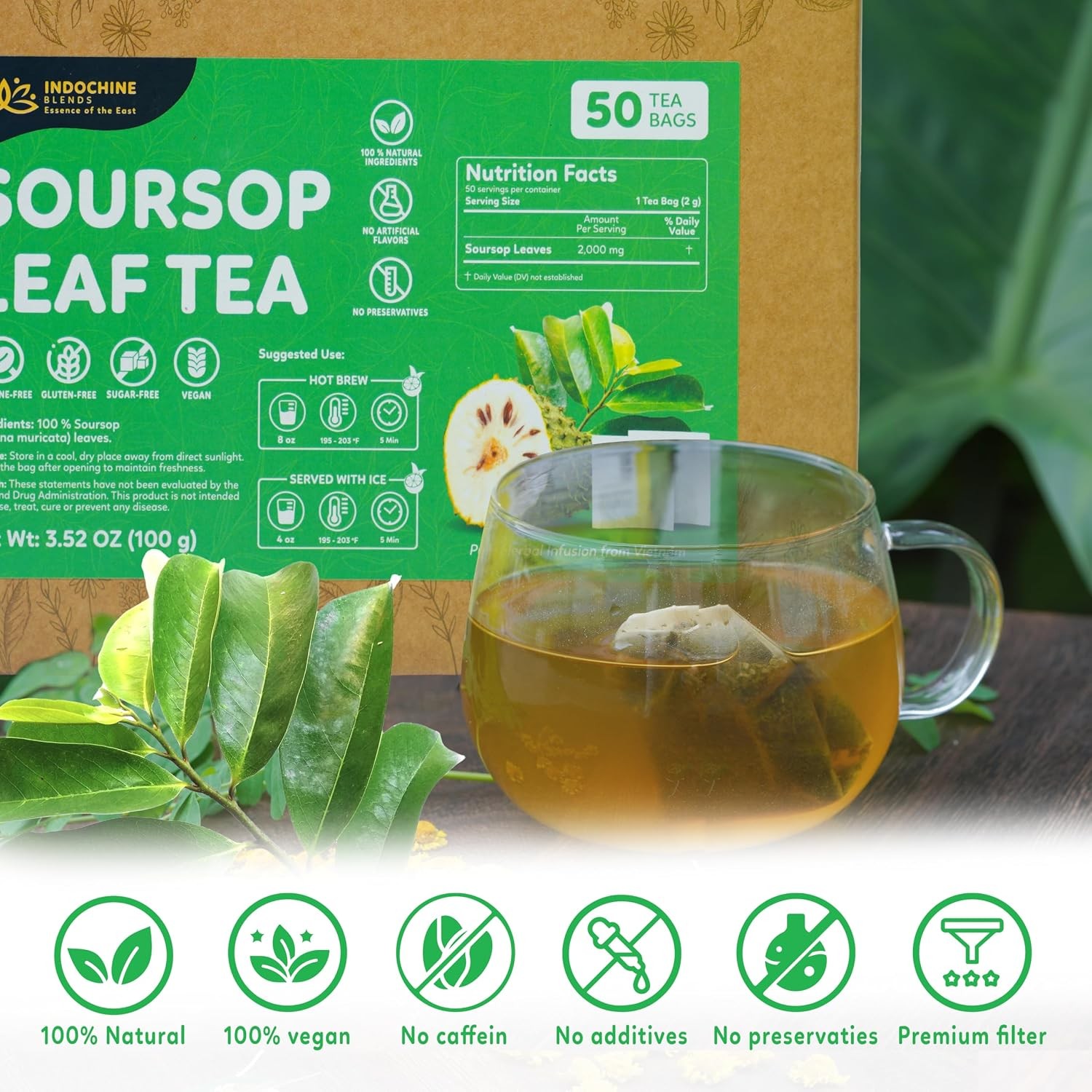 Soursop Tea Bags | 100% Natural Soursop Graviola Leaves | Sugar-Free,