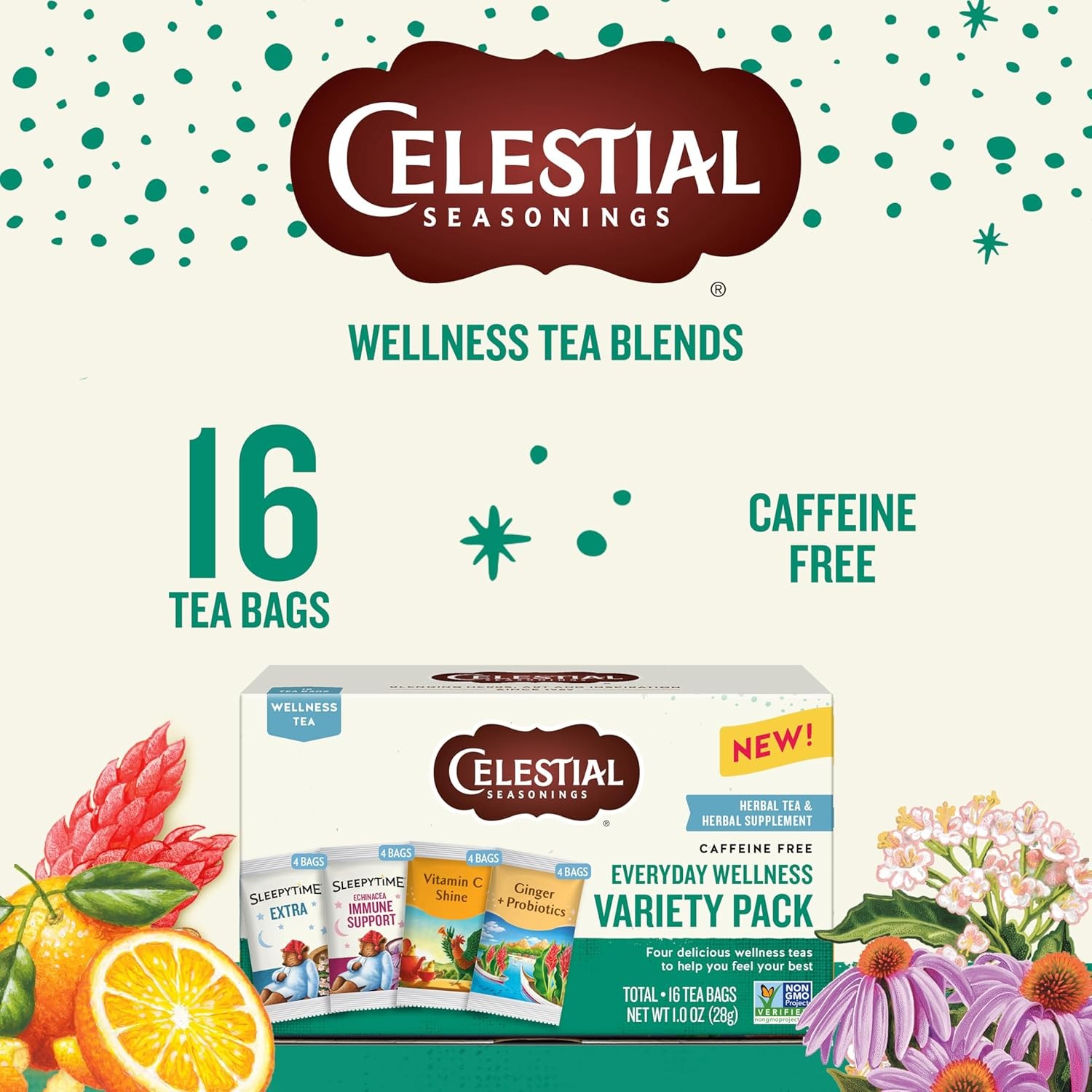 Celestial Seasonings Everyday Wellness Tea Variety Pack, 16 Count (Pack of 1)